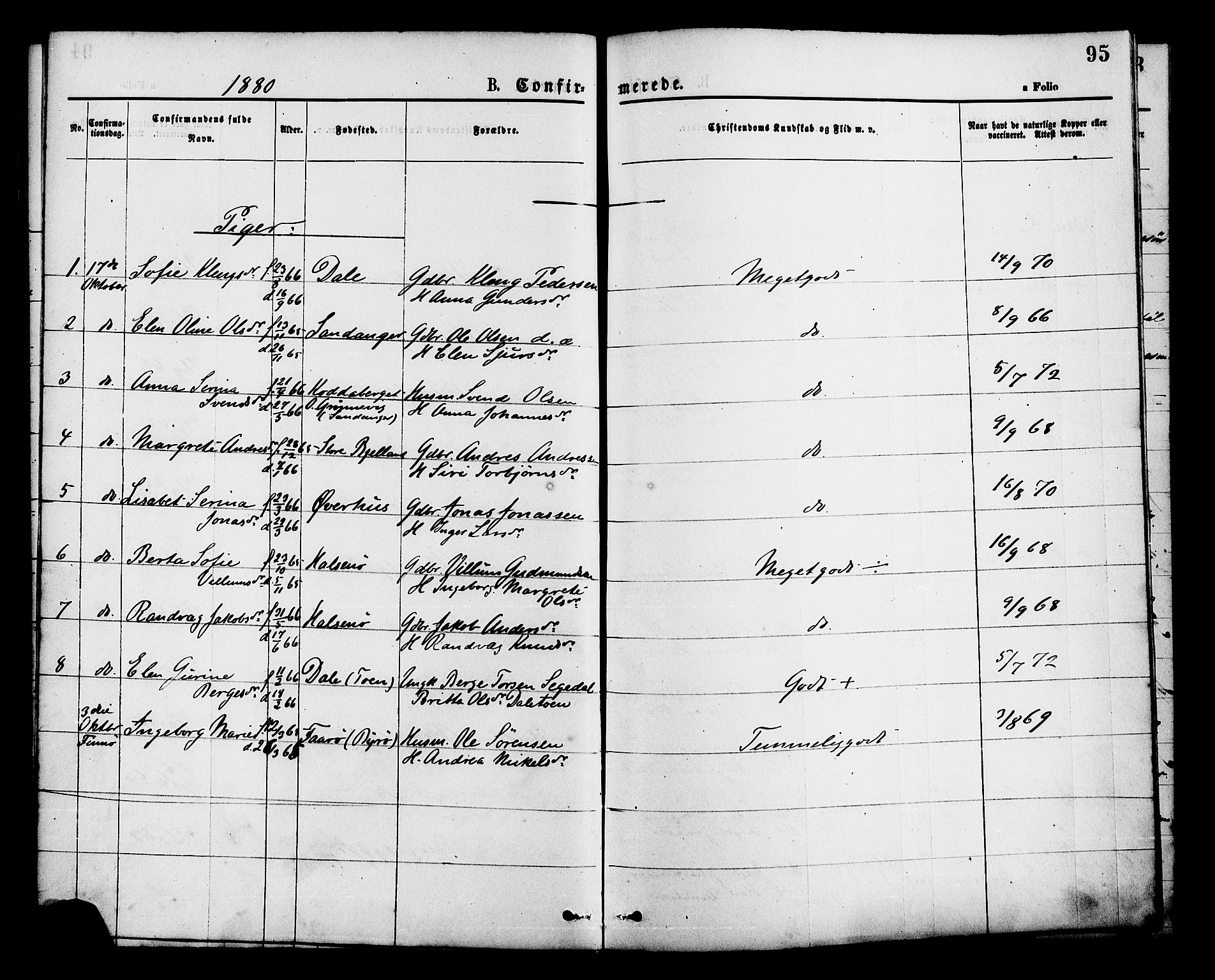 Hjelmeland sokneprestkontor, AV/SAST-A-101843/01/IV/L0013: Parish register (official) no. A 13, 1872-1886, p. 95