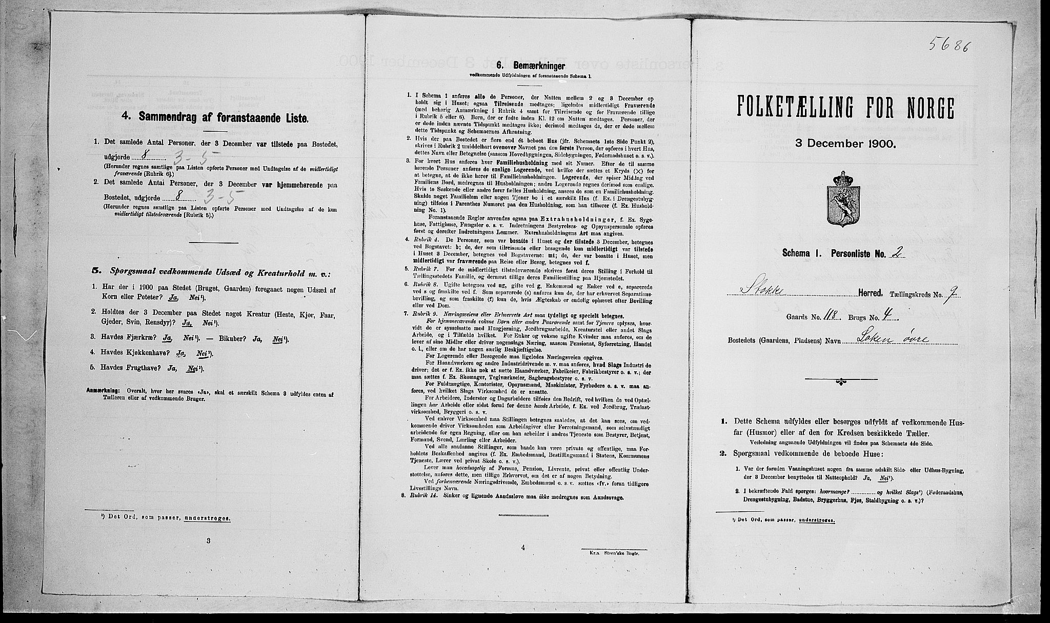 RA, 1900 census for Stokke, 1900, p. 1521