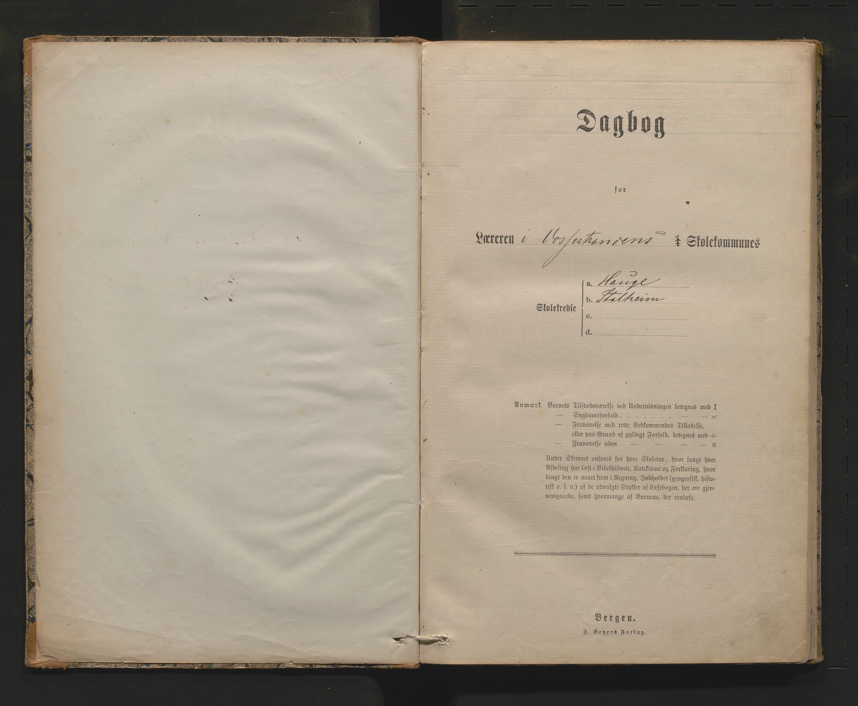 Vossestrand kommune. Barneskulane , IKAH/1236-231/G/Gb/L0002: Dagbok for Hauge skule og Stalheim skule, 1885-1909