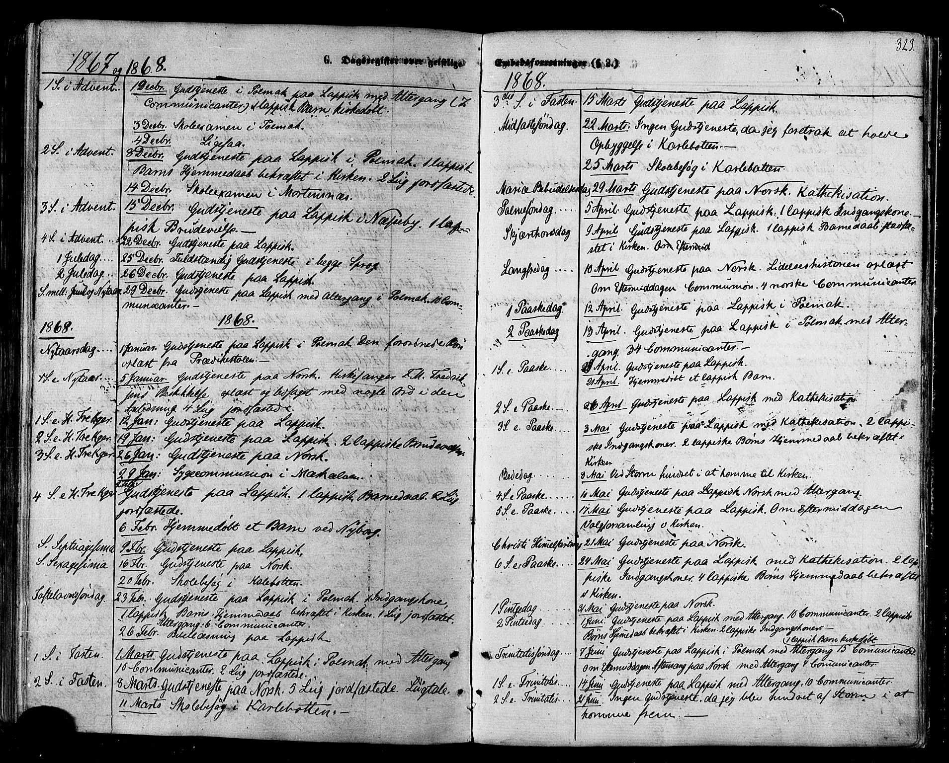 Nesseby sokneprestkontor, AV/SATØ-S-1330/H/Ha/L0003kirke: Parish register (official) no. 3 /1, 1865-1876, p. 323
