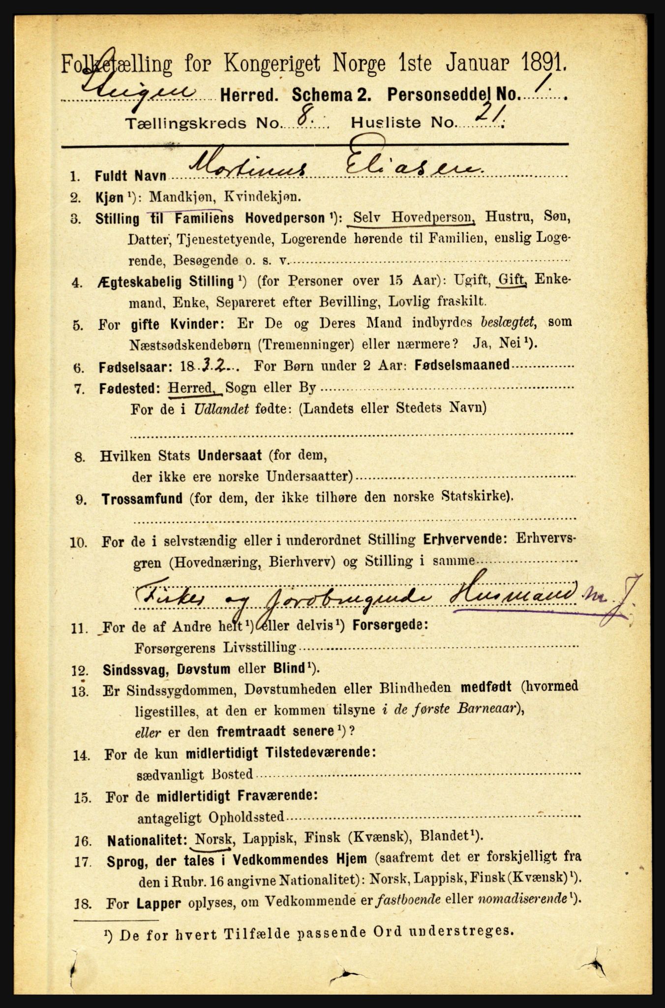 RA, 1891 census for 1848 Steigen, 1891, p. 2729