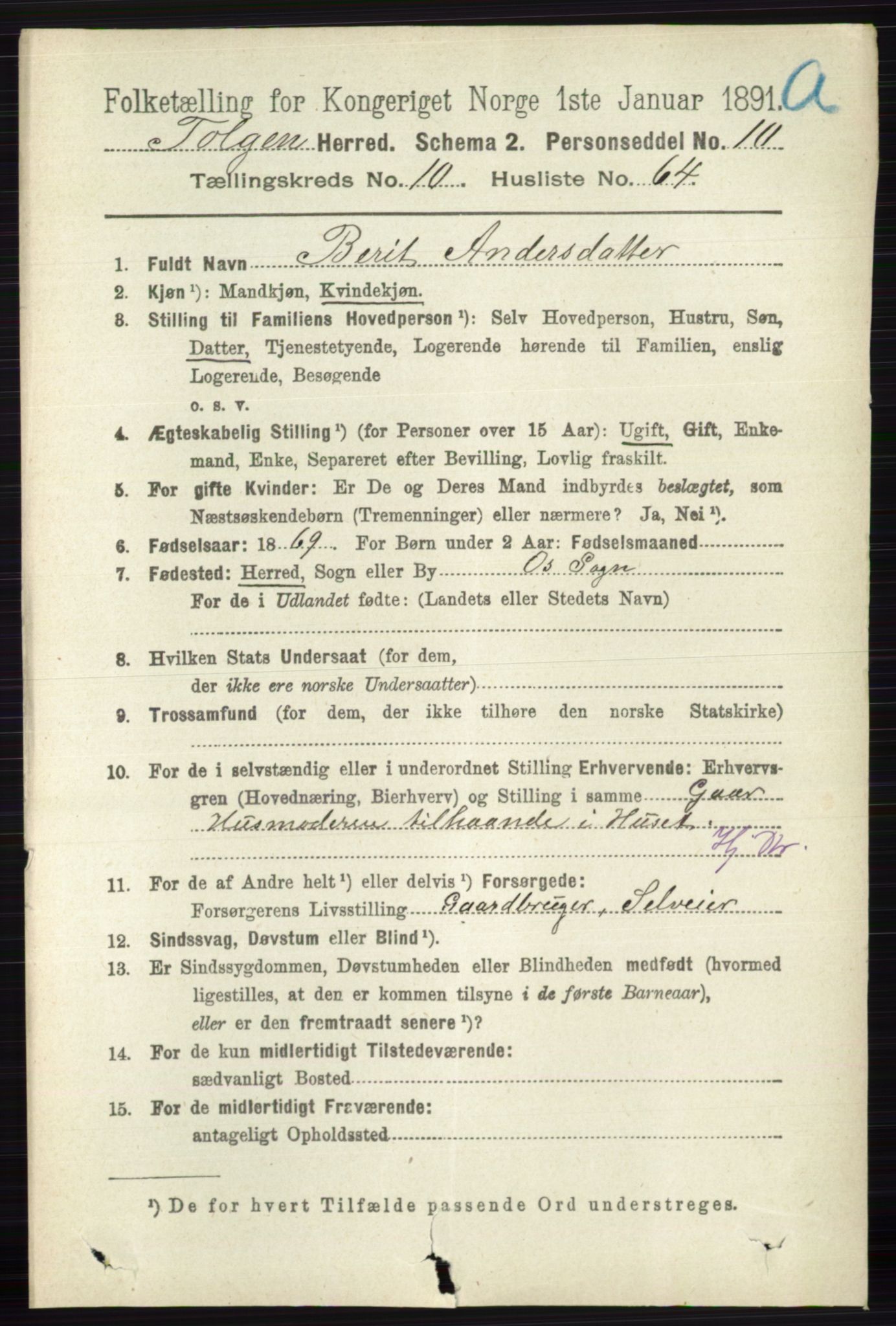 RA, 1891 census for 0436 Tolga, 1891, p. 3024