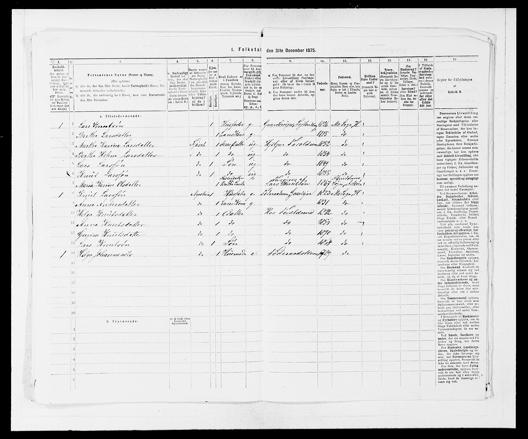 SAB, 1875 census for 1253P Hosanger, 1875, p. 648