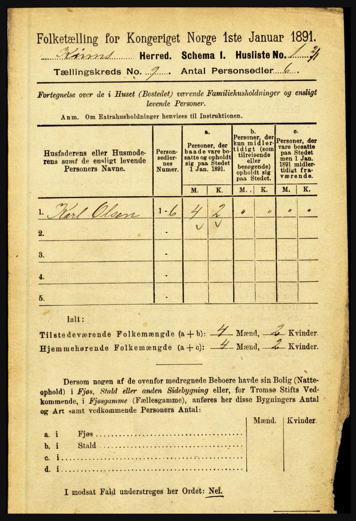 RA, 1891 census for 1437 Kinn, 1891, p. 3400