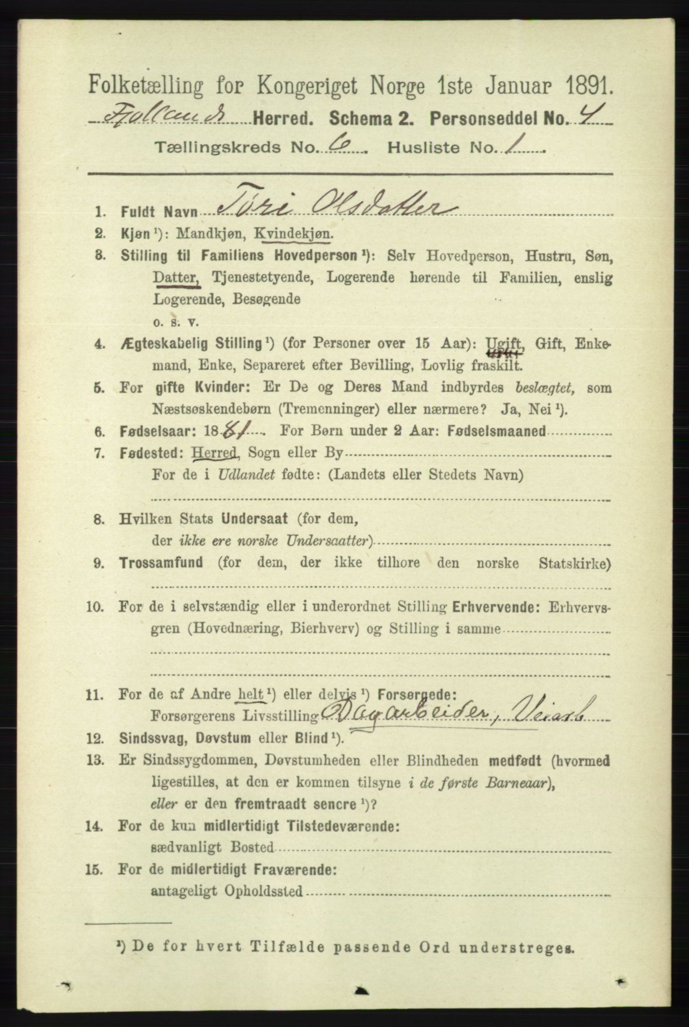 RA, 1891 census for 1036 Fjotland, 1891, p. 864