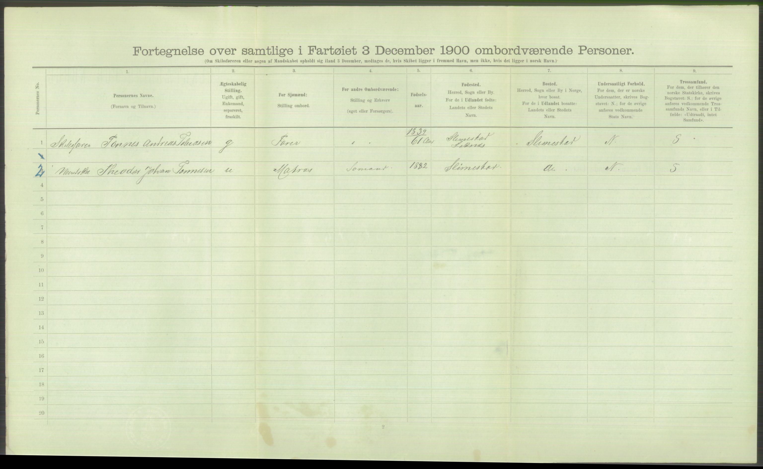 RA, 1900 Census - ship lists from ships in Norwegian harbours, harbours abroad and at sea, 1900, p. 824