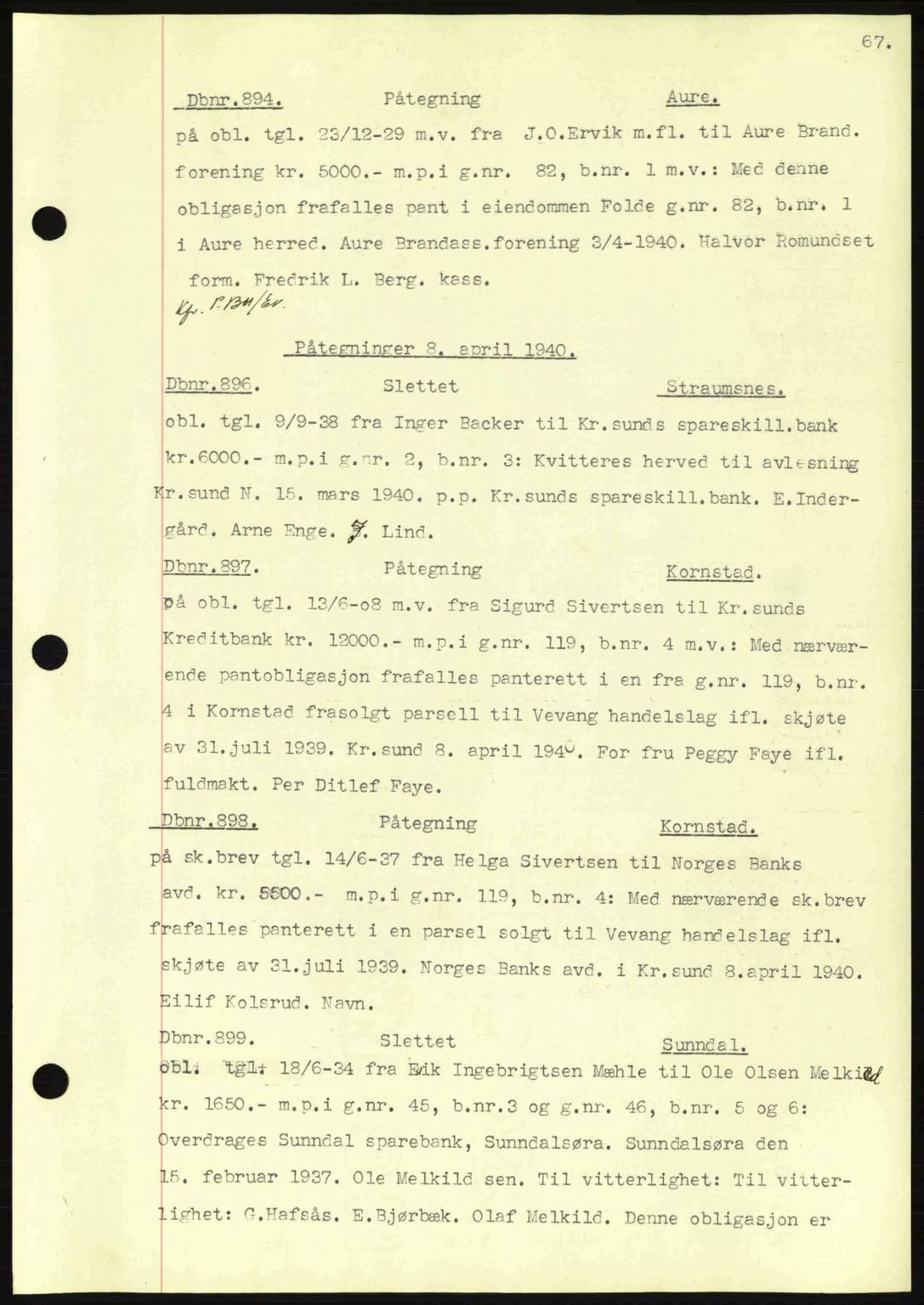 Nordmøre sorenskriveri, AV/SAT-A-4132/1/2/2Ca: Mortgage book no. C81, 1940-1945, Diary no: : 894/1940