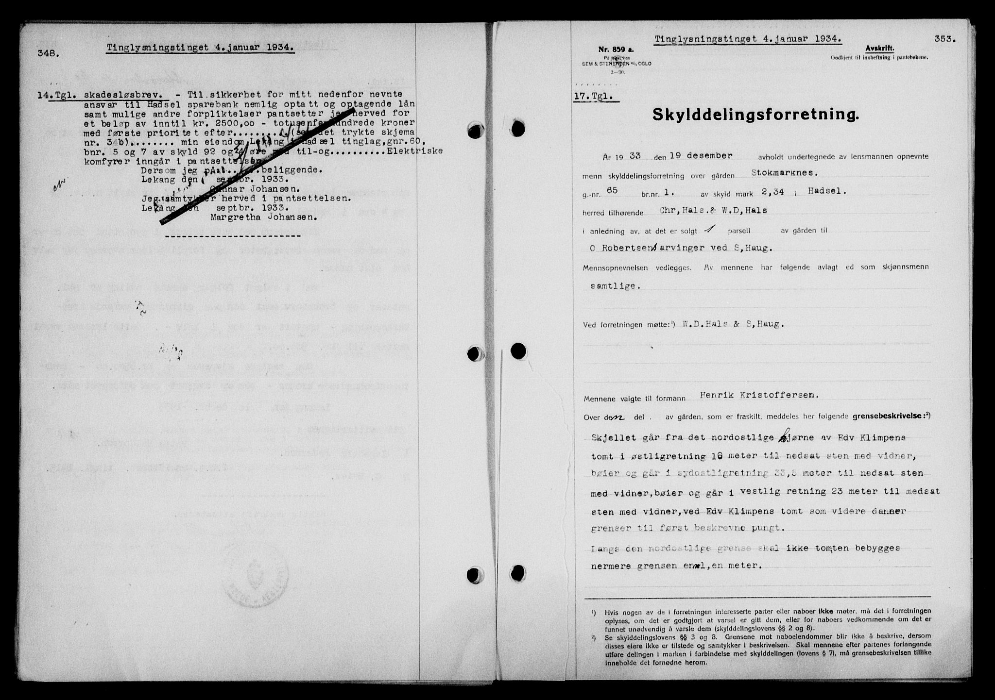 Vesterålen sorenskriveri, SAT/A-4180/1/2/2Ca/L0059: Mortgage book no. 52, 1933-1934, Deed date: 04.01.1934