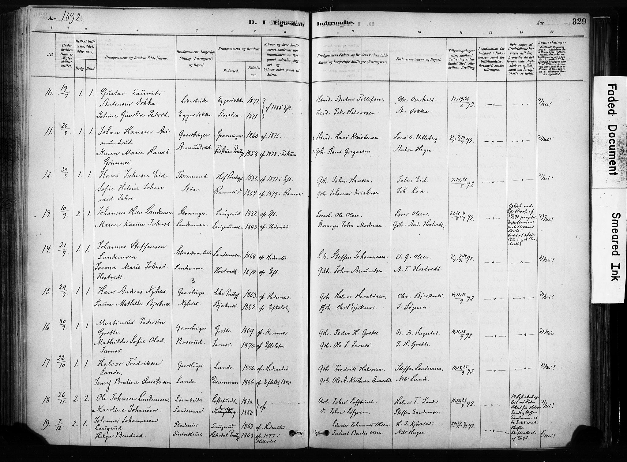 Sandsvær kirkebøker, SAKO/A-244/F/Fb/L0001: Parish register (official) no. II 1, 1878-1906, p. 329