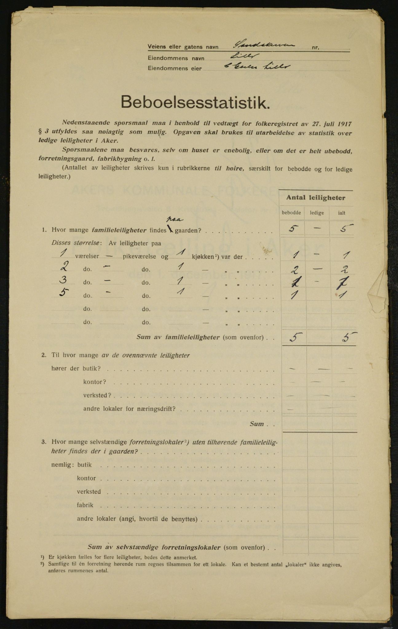 OBA, Municipal Census 1917 for Aker, 1917, p. 13457