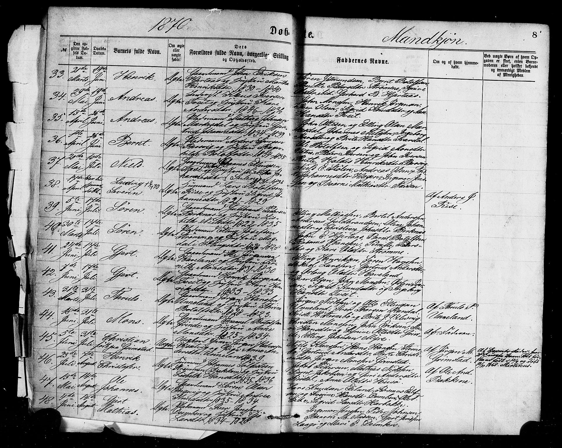 Gulen sokneprestembete, AV/SAB-A-80201/H/Haa/Haaa/L0023: Parish register (official) no. A 23, 1870-1880, p. 8