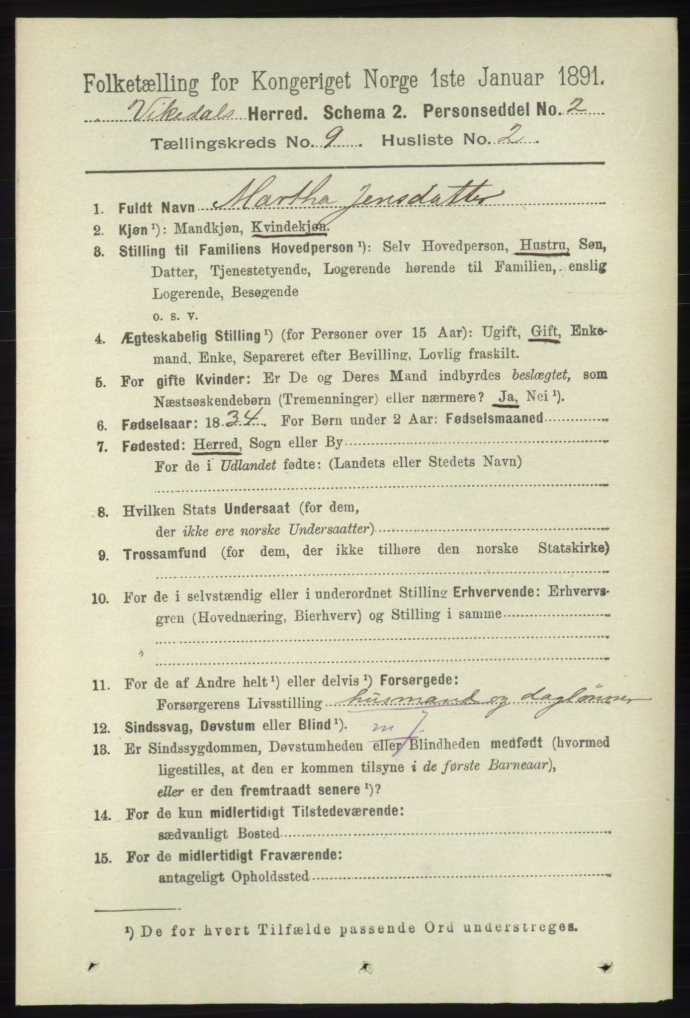 RA, 1891 census for 1157 Vikedal, 1891, p. 2370