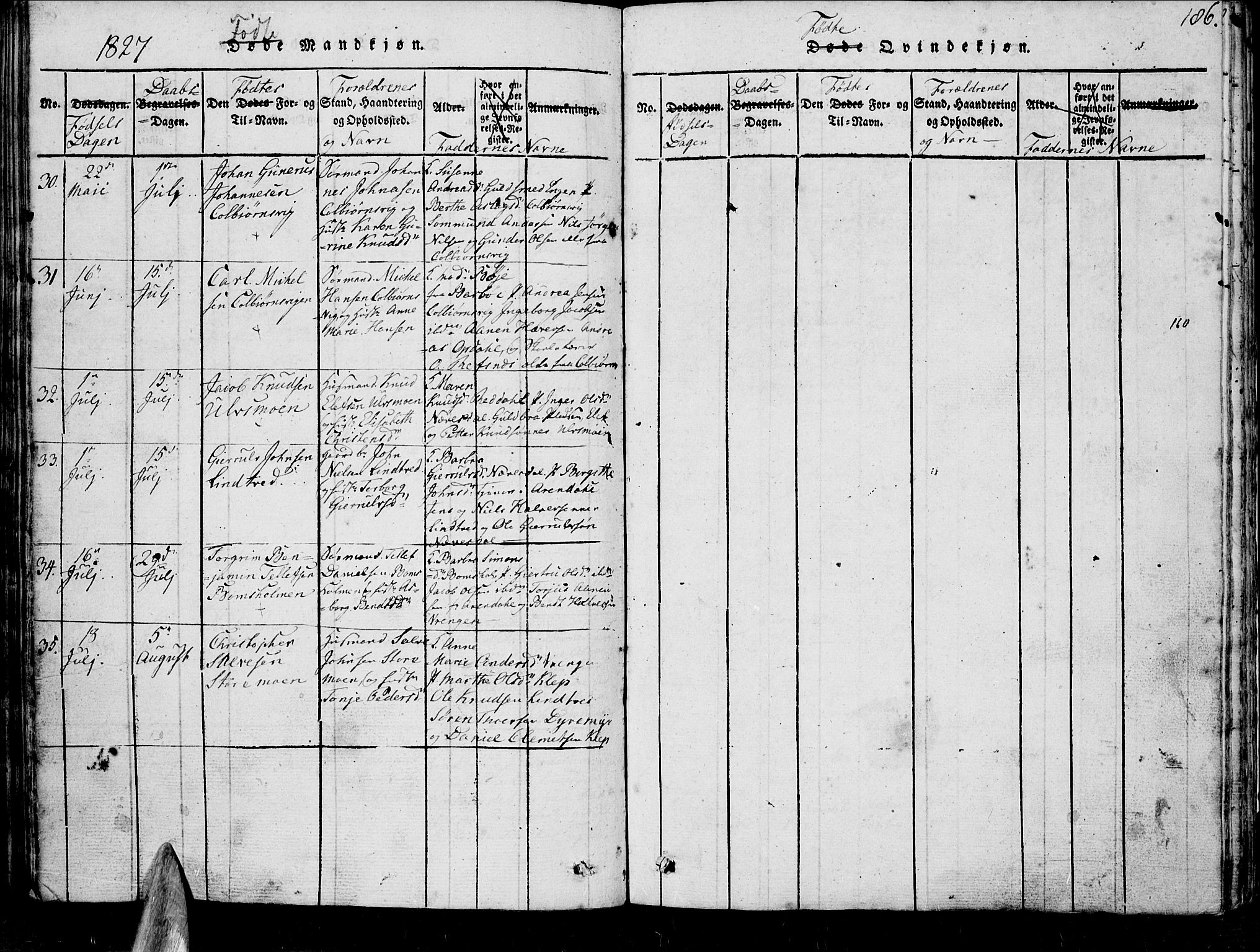 Øyestad sokneprestkontor, AV/SAK-1111-0049/F/Fb/L0003: Parish register (copy) no. B 3, 1816-1827, p. 186