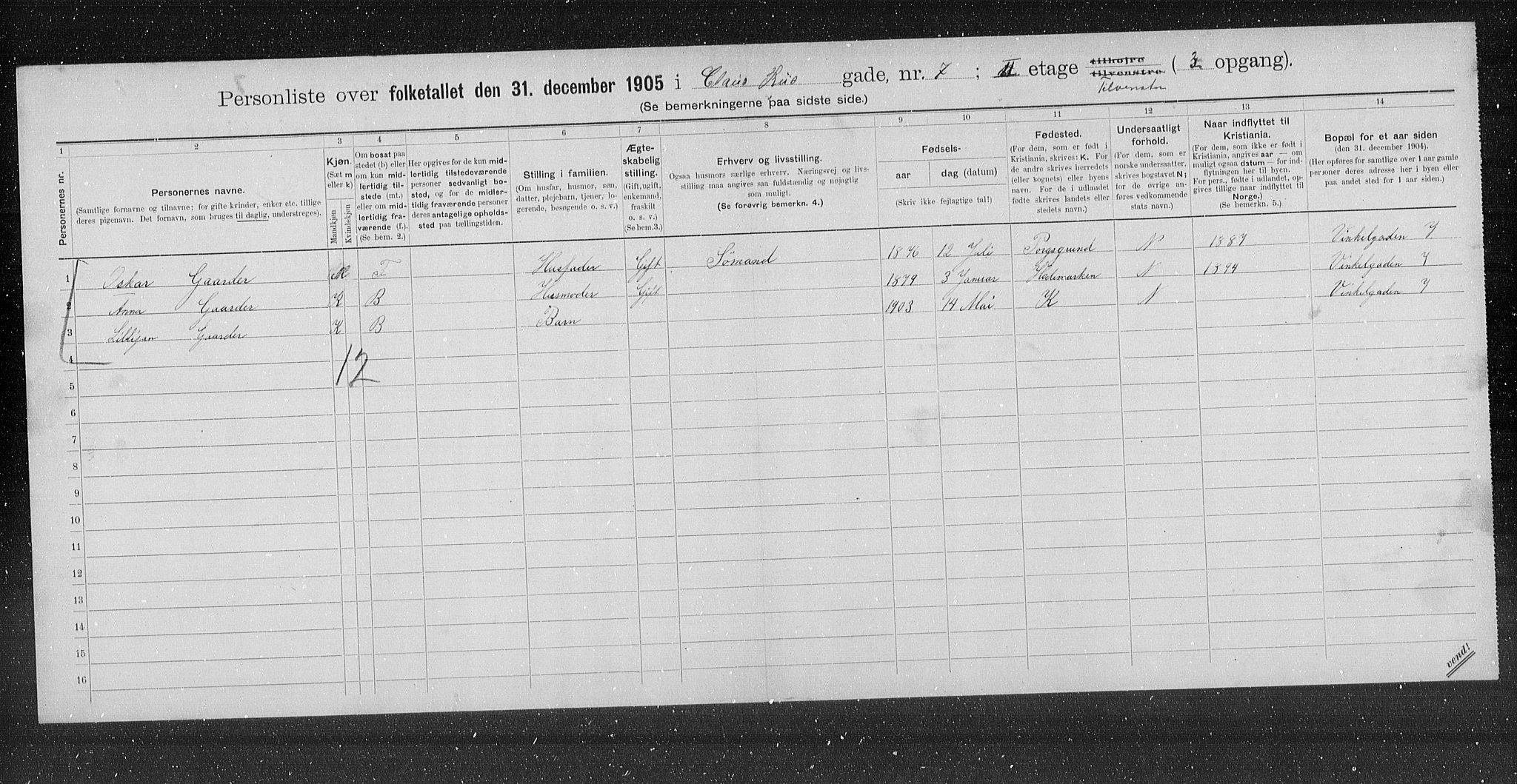 OBA, Municipal Census 1905 for Kristiania, 1905, p. 6698