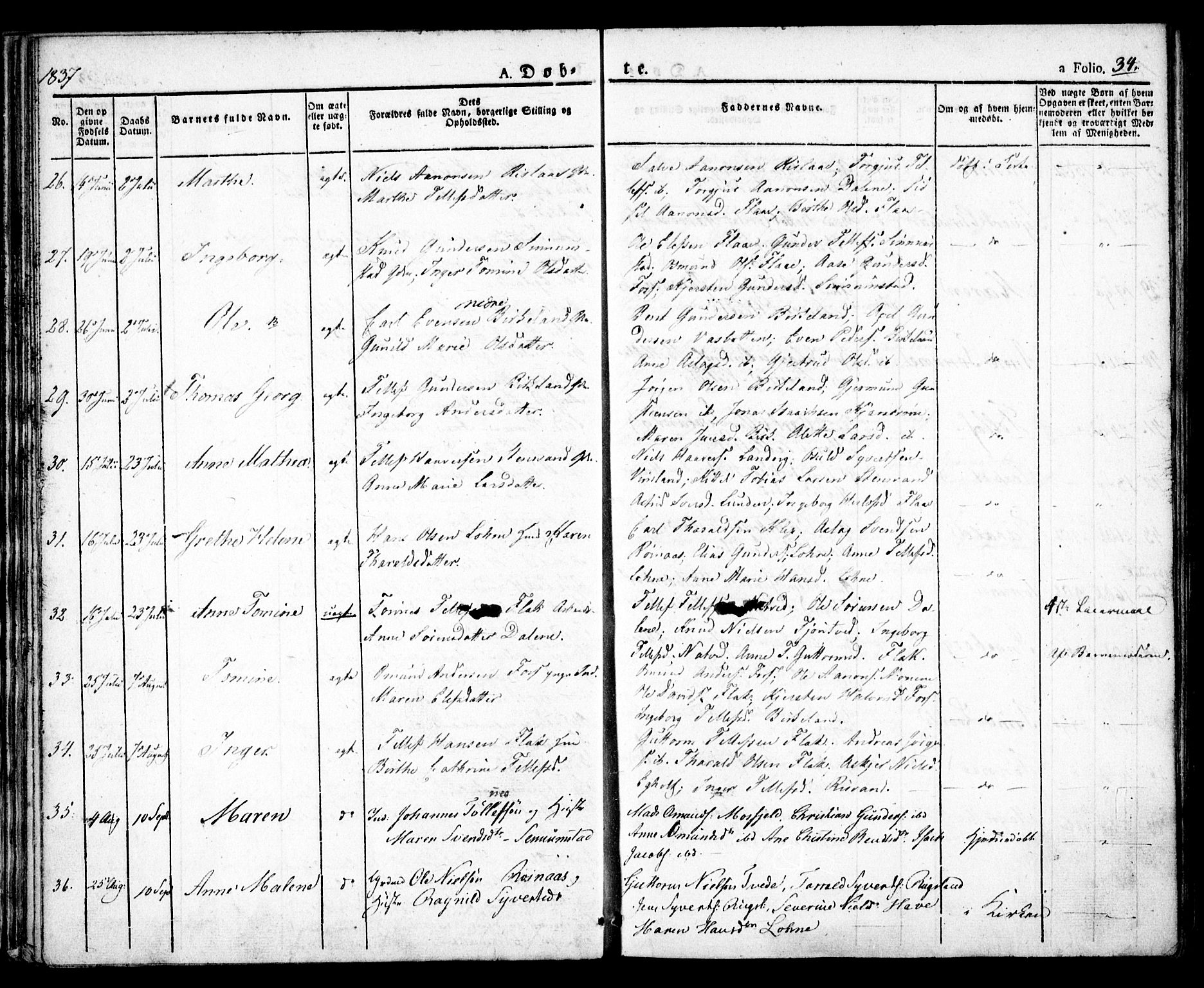 Birkenes sokneprestkontor, AV/SAK-1111-0004/F/Fa/L0001: Parish register (official) no. A 1, 1829-1849, p. 34