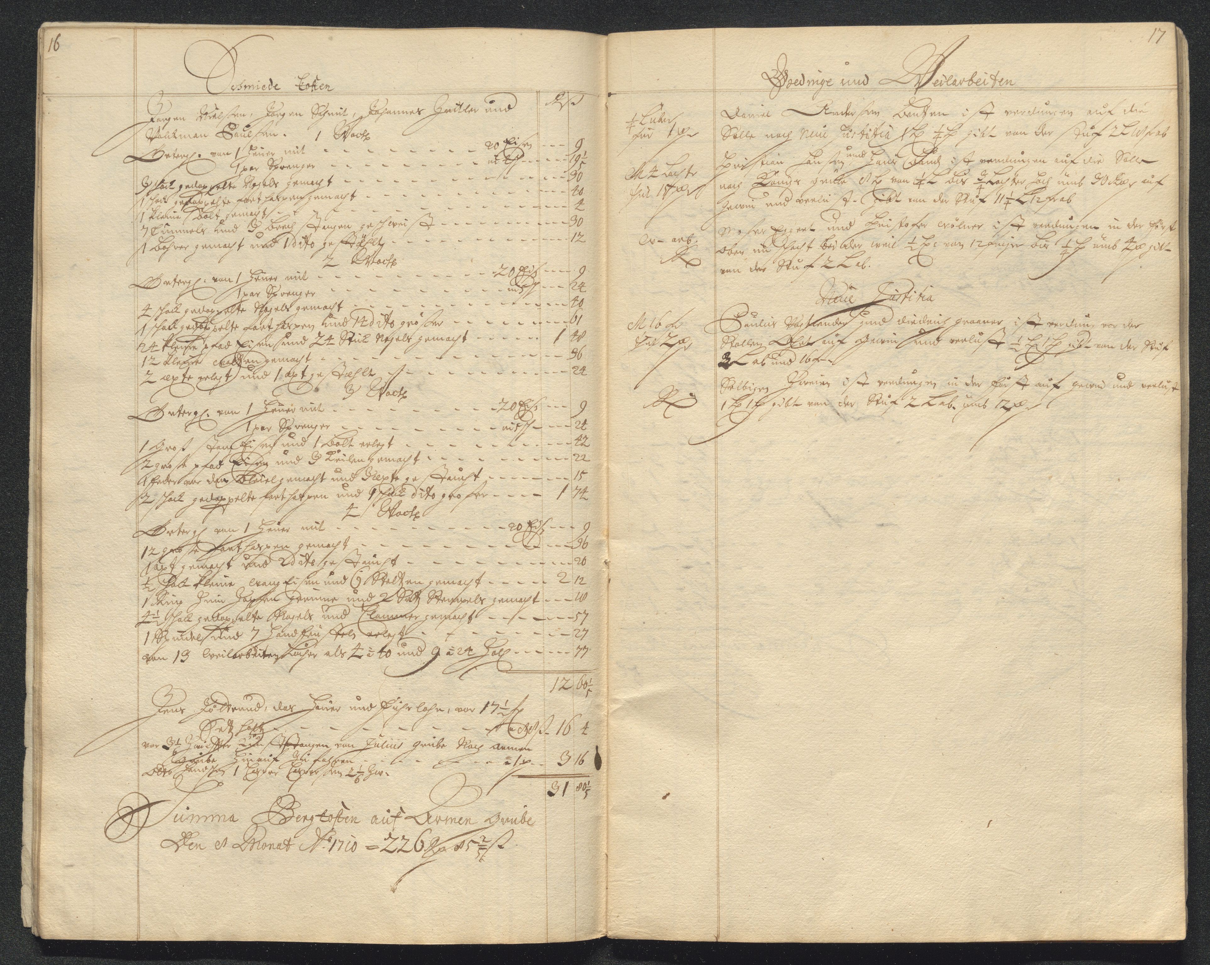 Kongsberg Sølvverk 1623-1816, AV/SAKO-EA-3135/001/D/Dc/Dcd/L0098: Utgiftsregnskap for gruver m.m. , 1710, p. 291