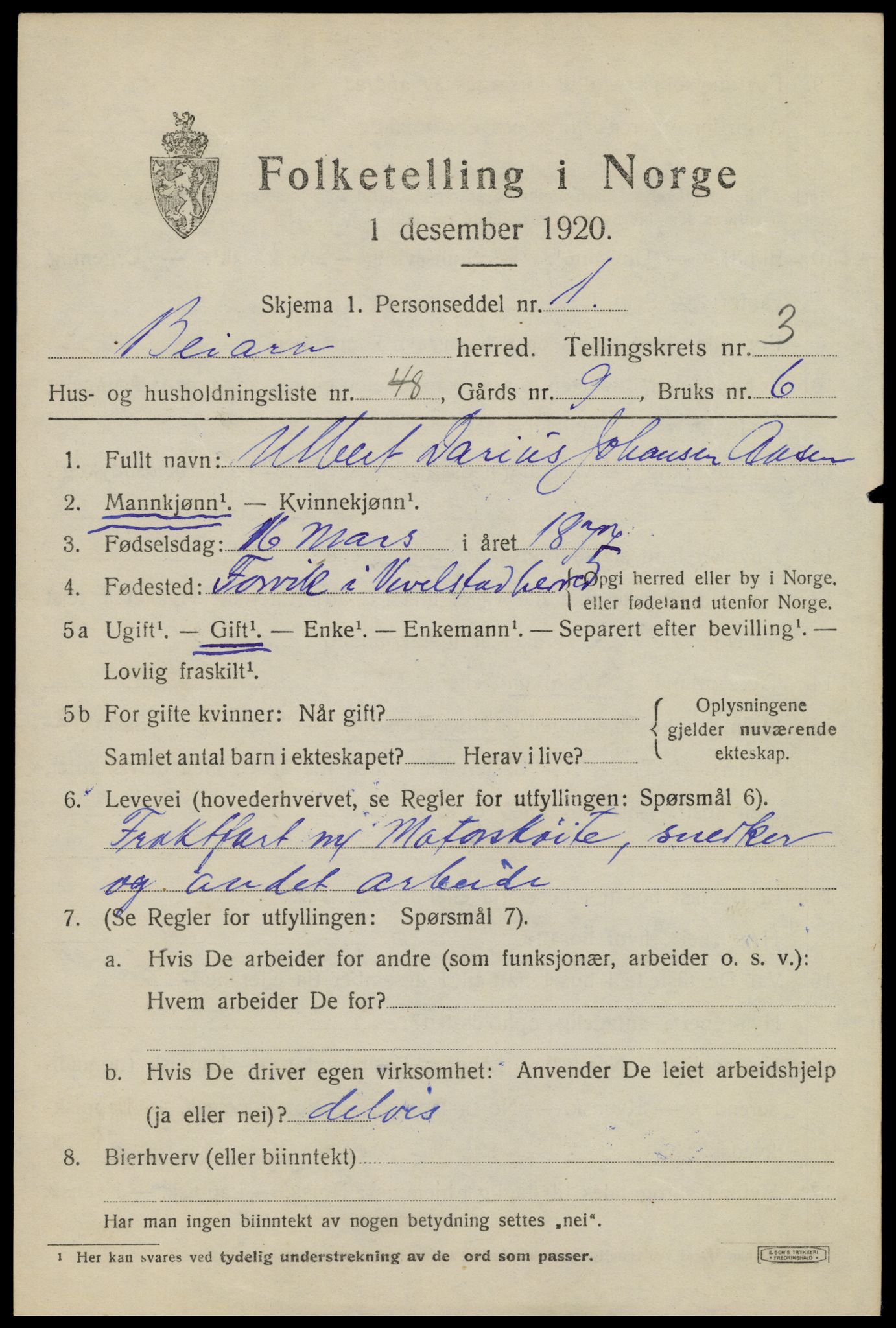 SAT, 1920 census for Beiarn, 1920, p. 1742