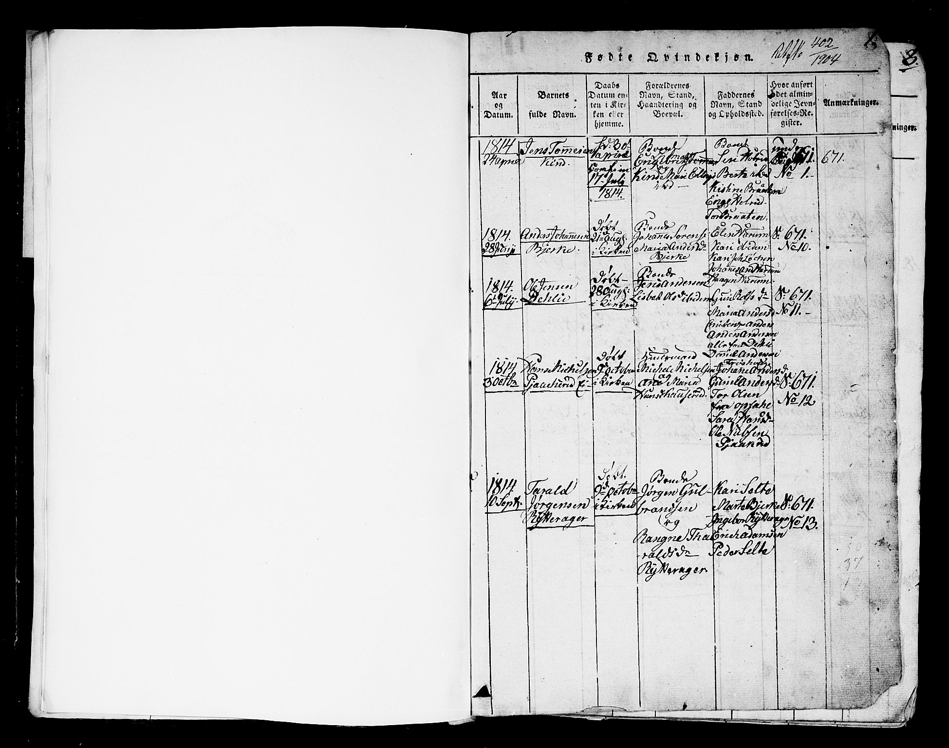 Hole kirkebøker, SAKO/A-228/G/Ga/L0001: Parish register (copy) no. I 1, 1814-1842, p. 0-1