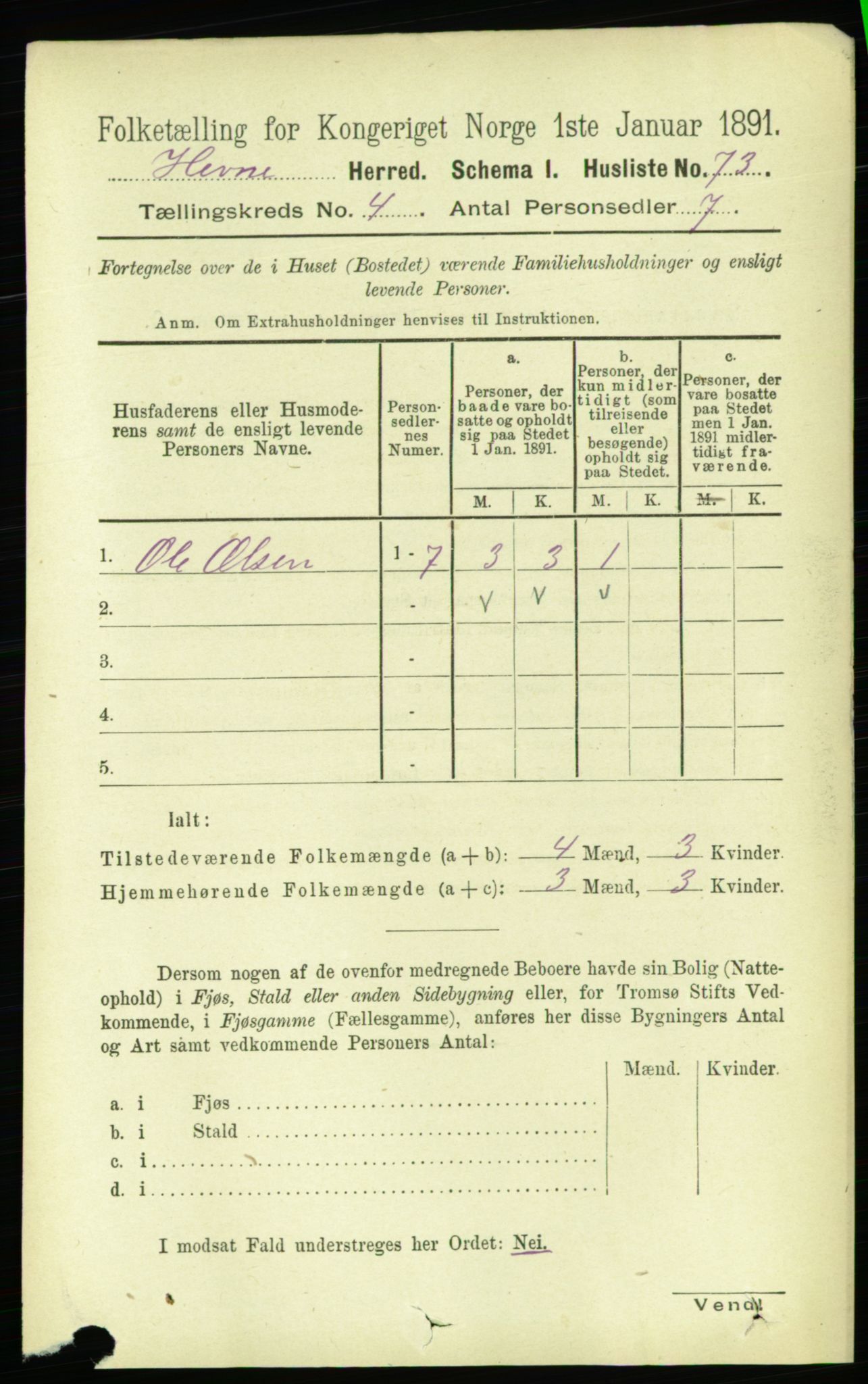 RA, 1891 census for 1612 Hemne, 1891, p. 1857