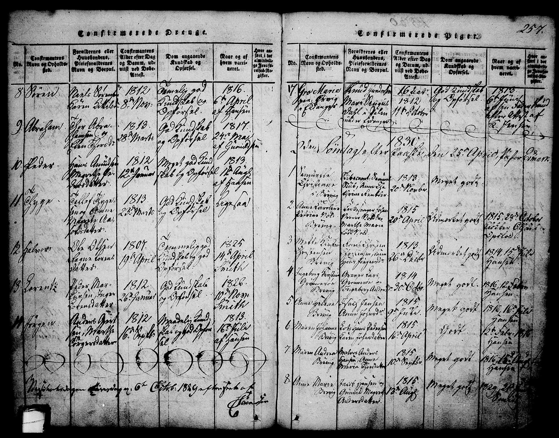 Brevik kirkebøker, AV/SAKO-A-255/G/Ga/L0001: Parish register (copy) no. 1, 1814-1845, p. 257