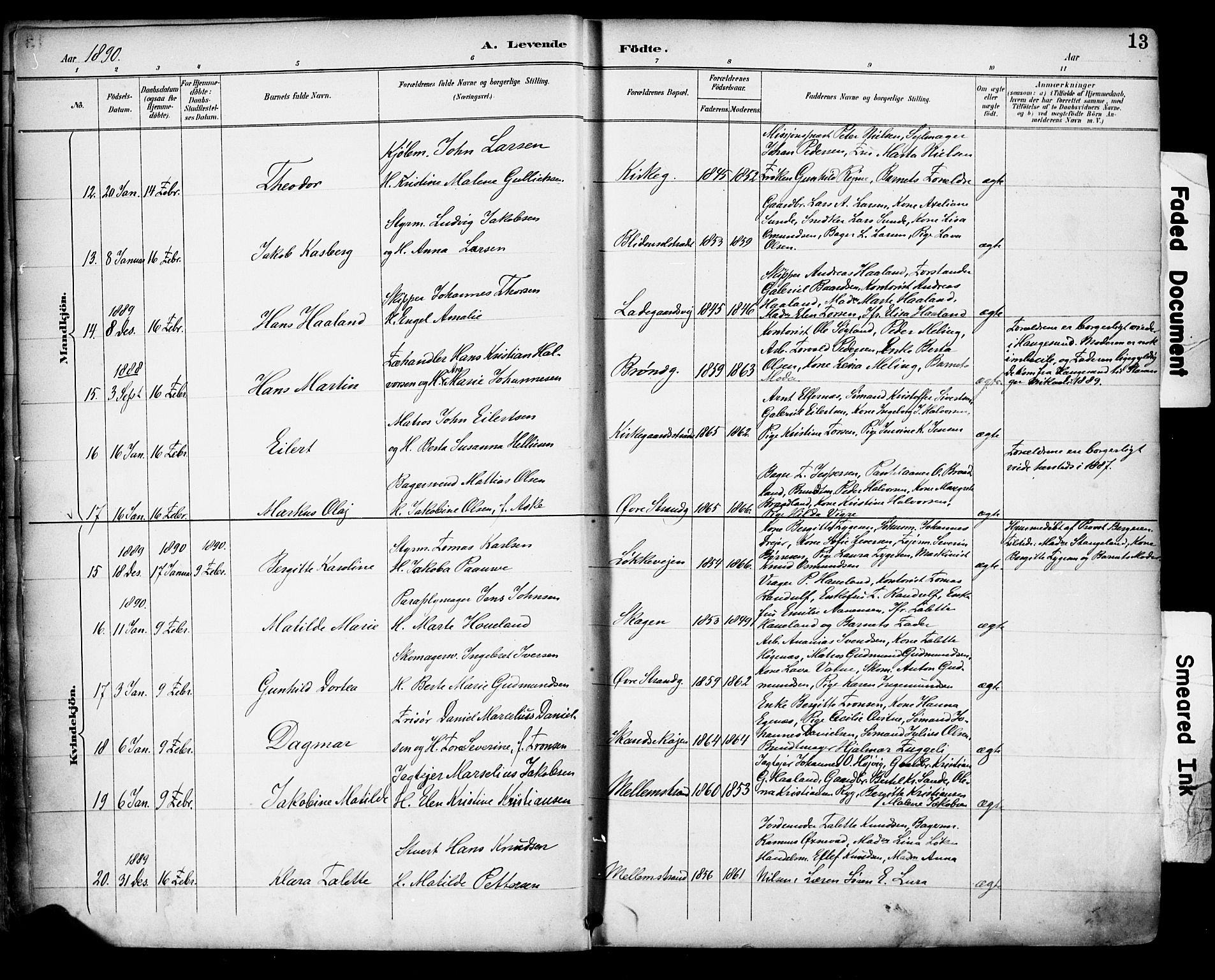 Domkirken sokneprestkontor, AV/SAST-A-101812/001/30/30BA/L0030: Parish register (official) no. A 29, 1889-1902, p. 13