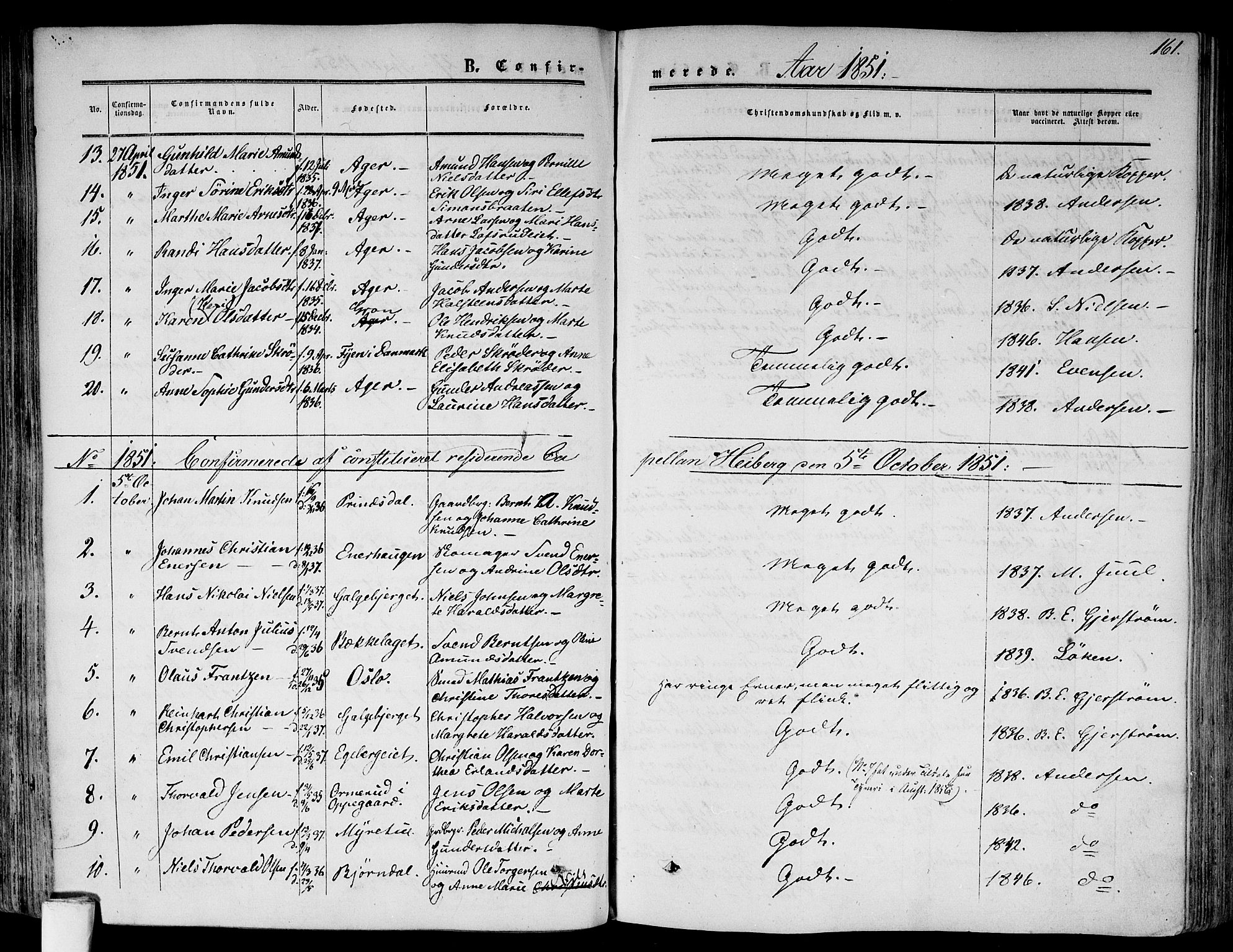 Gamlebyen prestekontor Kirkebøker, SAO/A-10884/F/Fa/L0004: Parish register (official) no. 4, 1850-1857, p. 161