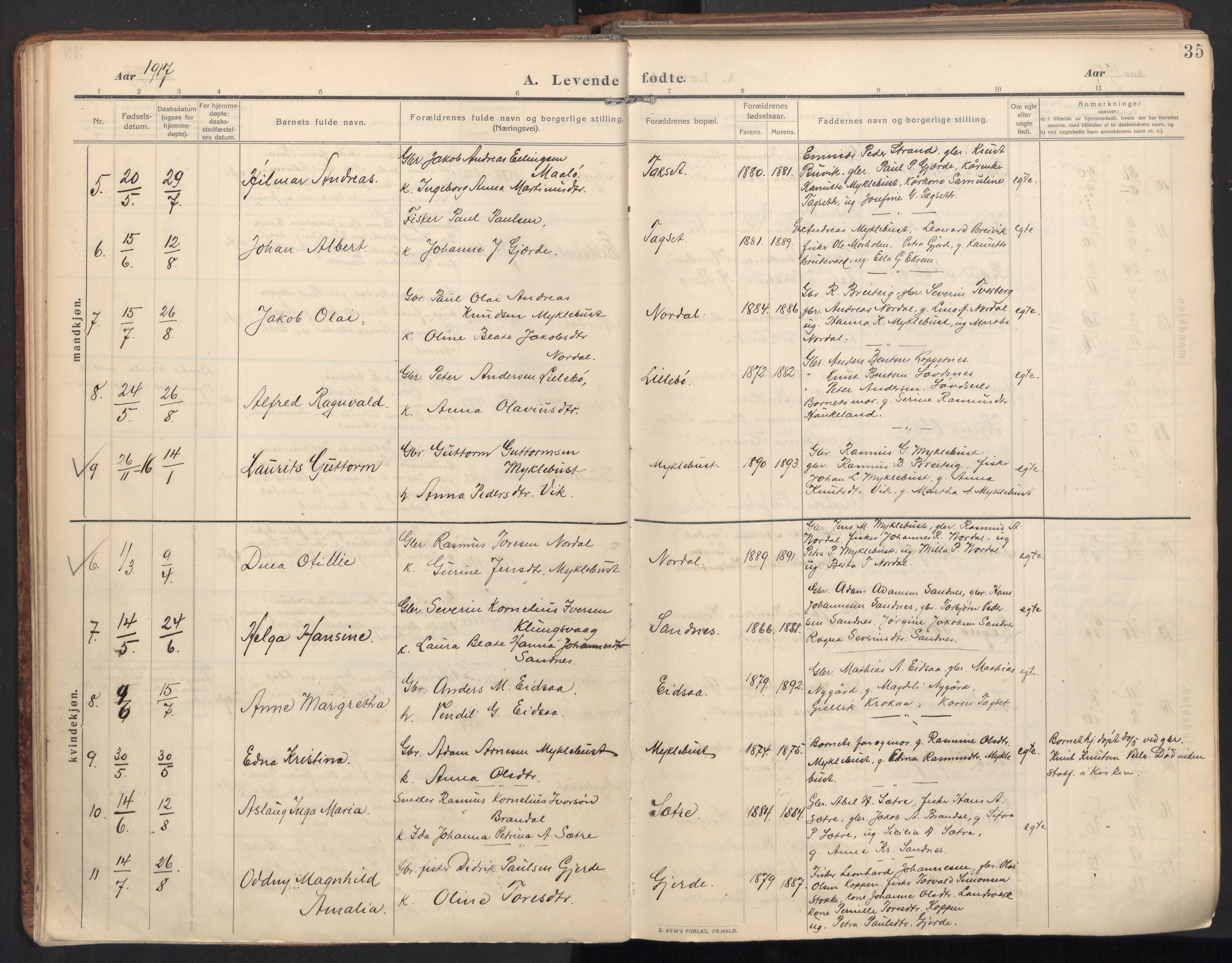 Ministerialprotokoller, klokkerbøker og fødselsregistre - Møre og Romsdal, AV/SAT-A-1454/502/L0026: Parish register (official) no. 502A04, 1909-1933, p. 35