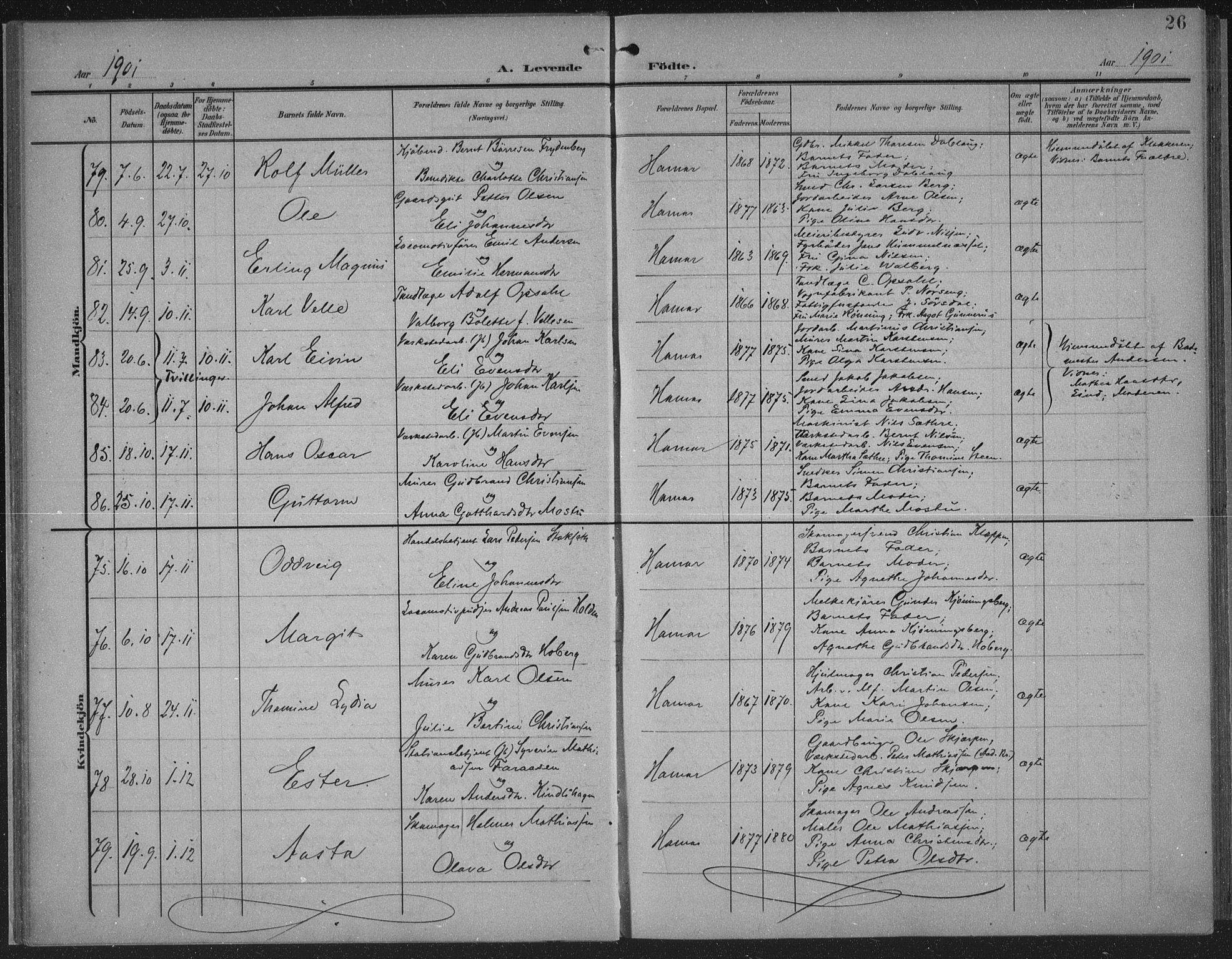 Hamar prestekontor, AV/SAH-DOMPH-002/H/Ha/Haa/L0001: Parish register (official) no. 1, 1900-1914, p. 26