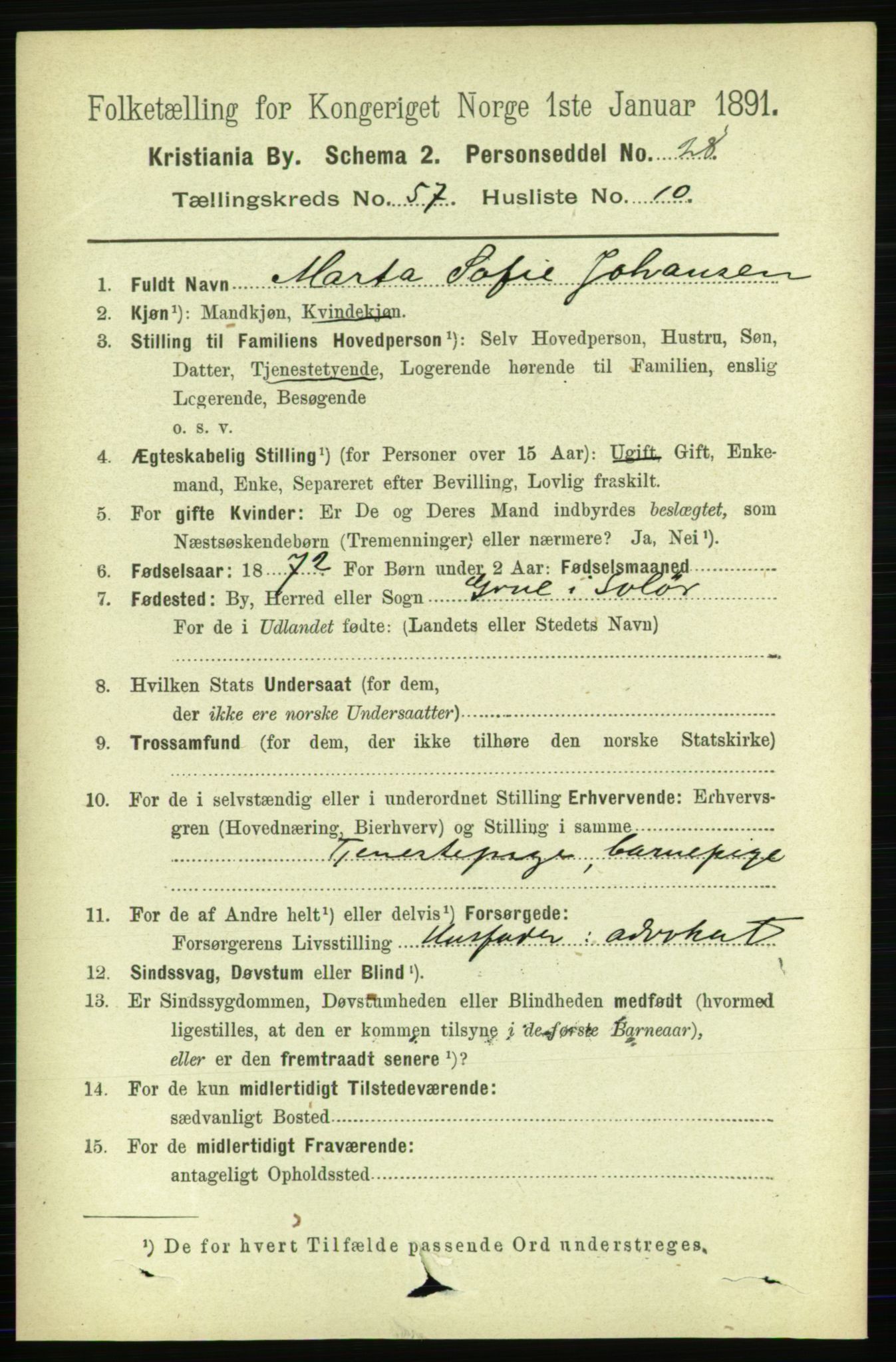 RA, 1891 census for 0301 Kristiania, 1891, p. 30706