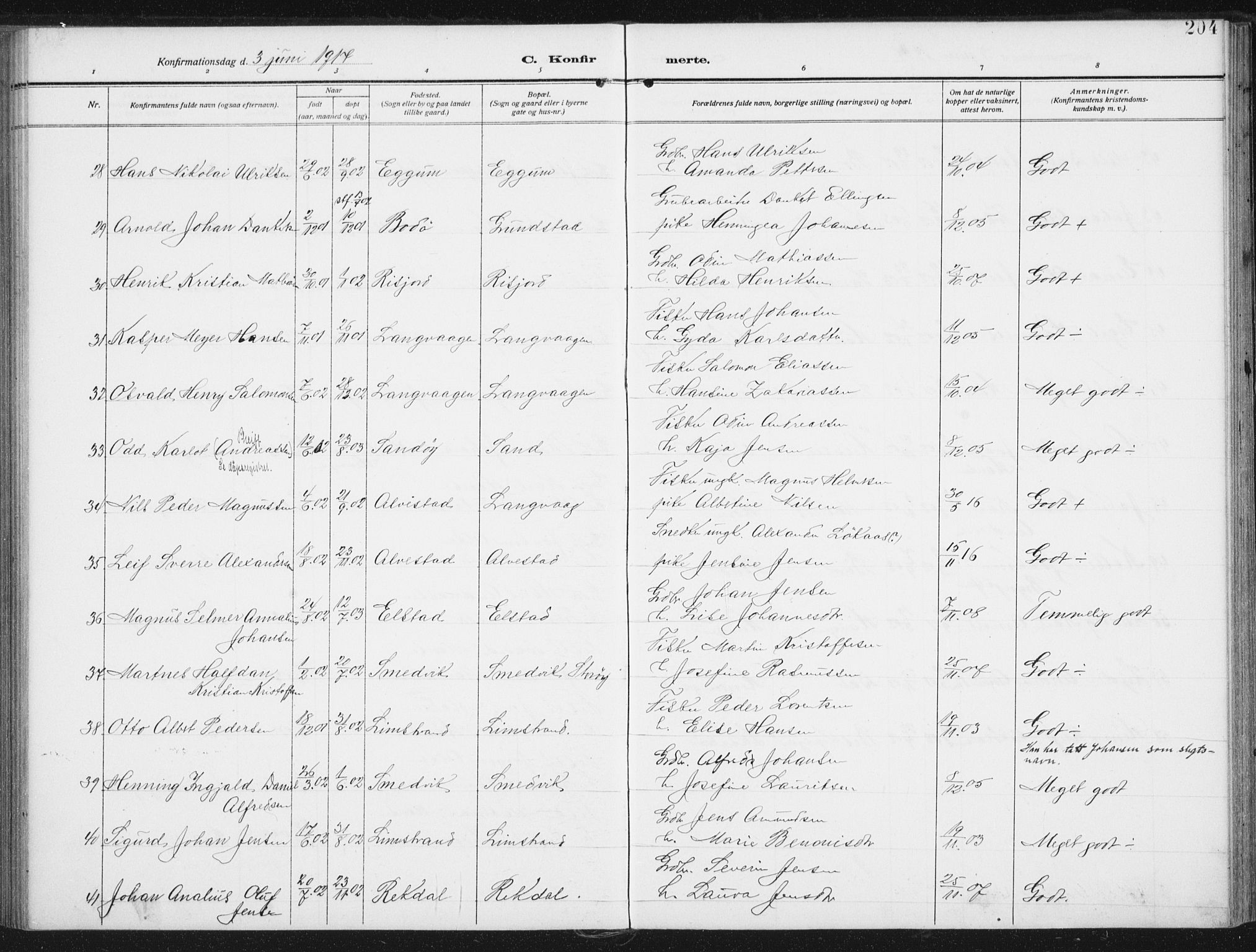 Ministerialprotokoller, klokkerbøker og fødselsregistre - Nordland, AV/SAT-A-1459/880/L1135: Parish register (official) no. 880A09, 1908-1919, p. 204