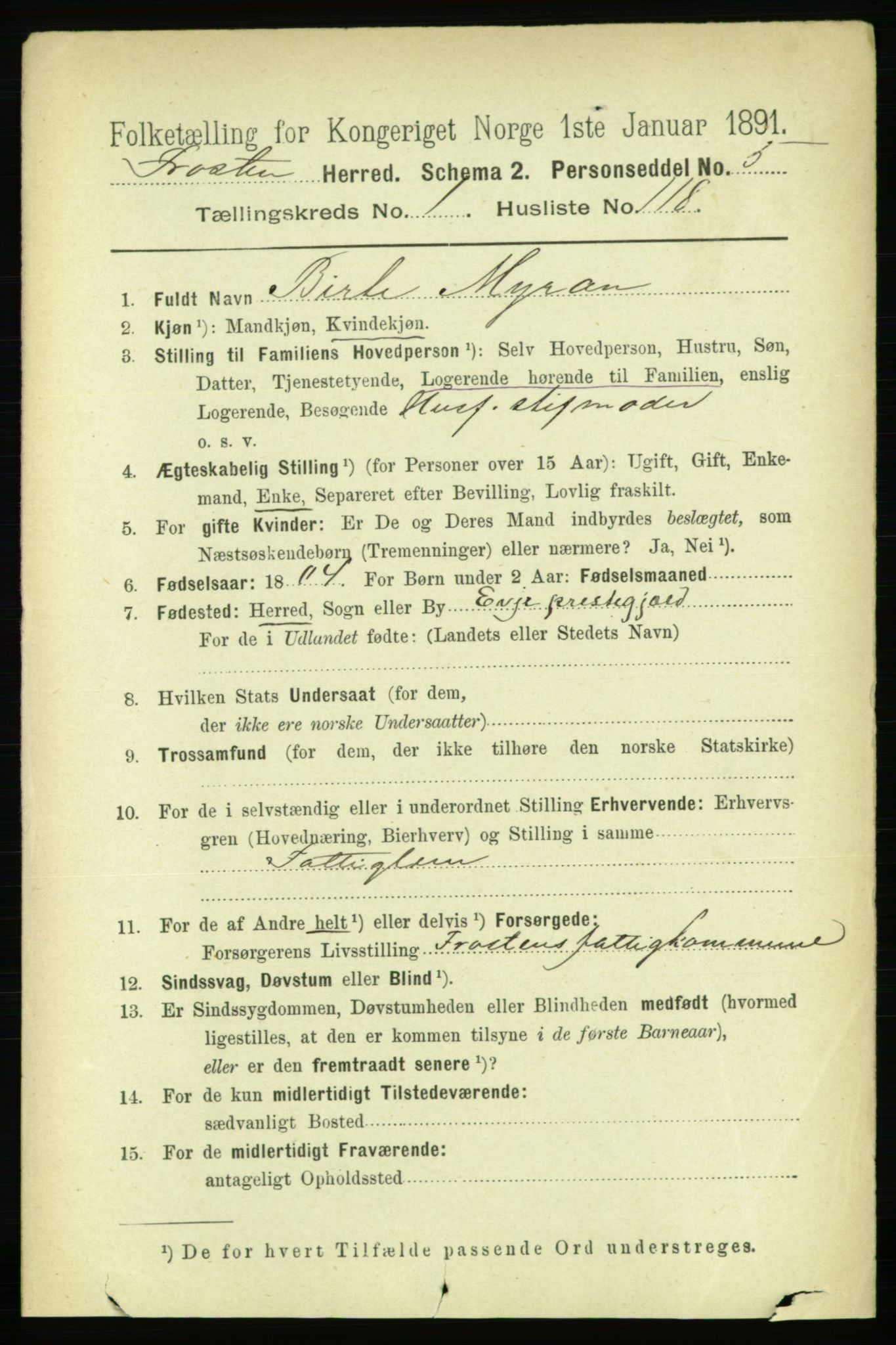 RA, 1891 census for 1717 Frosta, 1891, p. 926