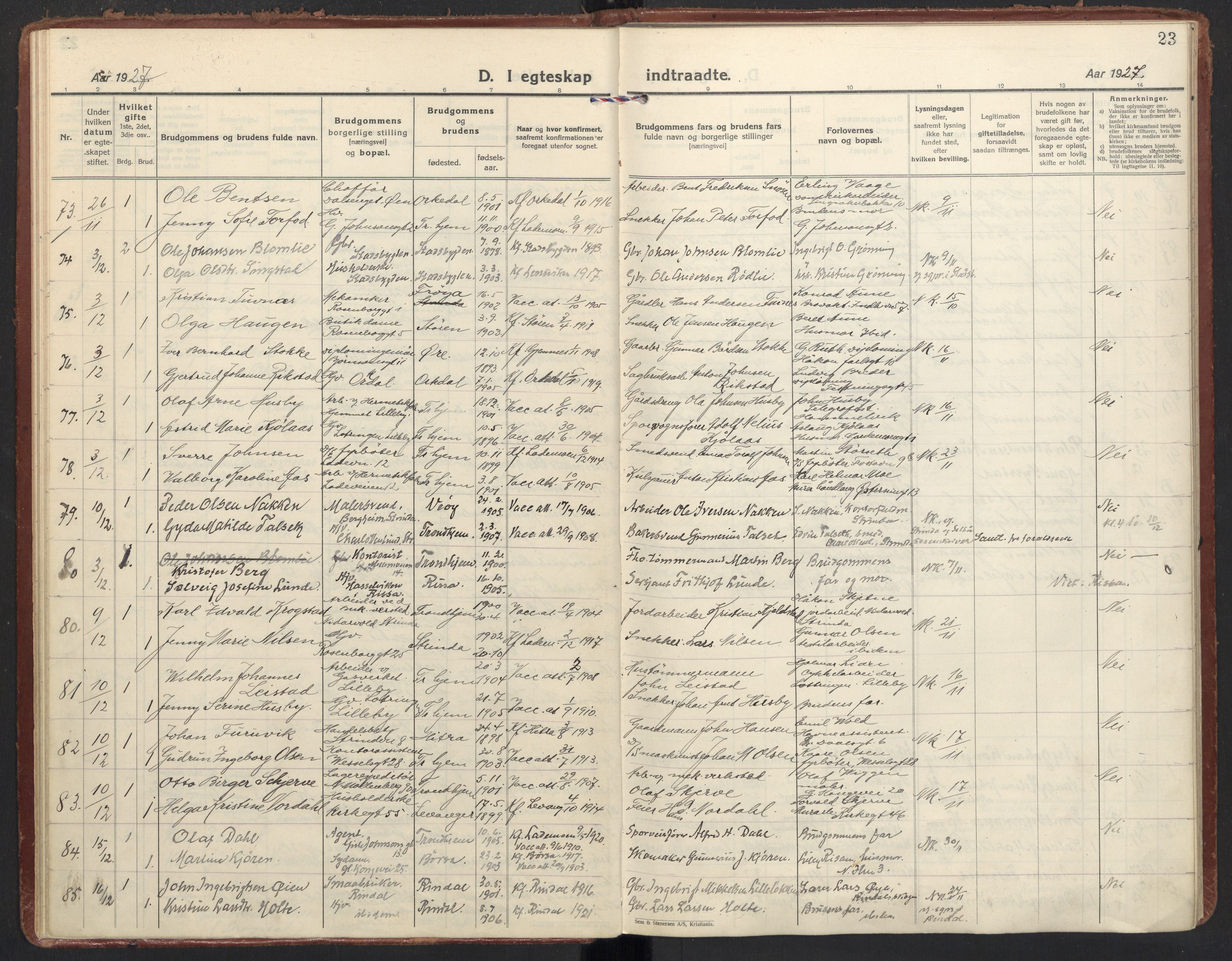 Ministerialprotokoller, klokkerbøker og fødselsregistre - Sør-Trøndelag, AV/SAT-A-1456/605/L0249: Parish register (official) no. 605A11, 1925-1936, p. 23