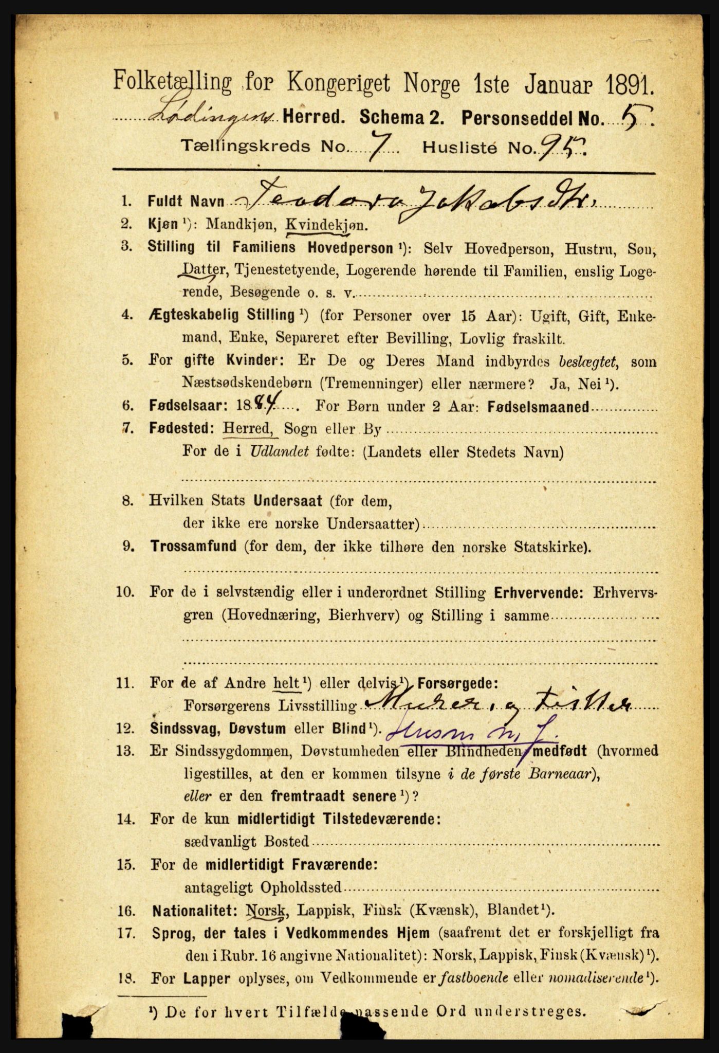 RA, 1891 census for 1851 Lødingen, 1891, p. 3950