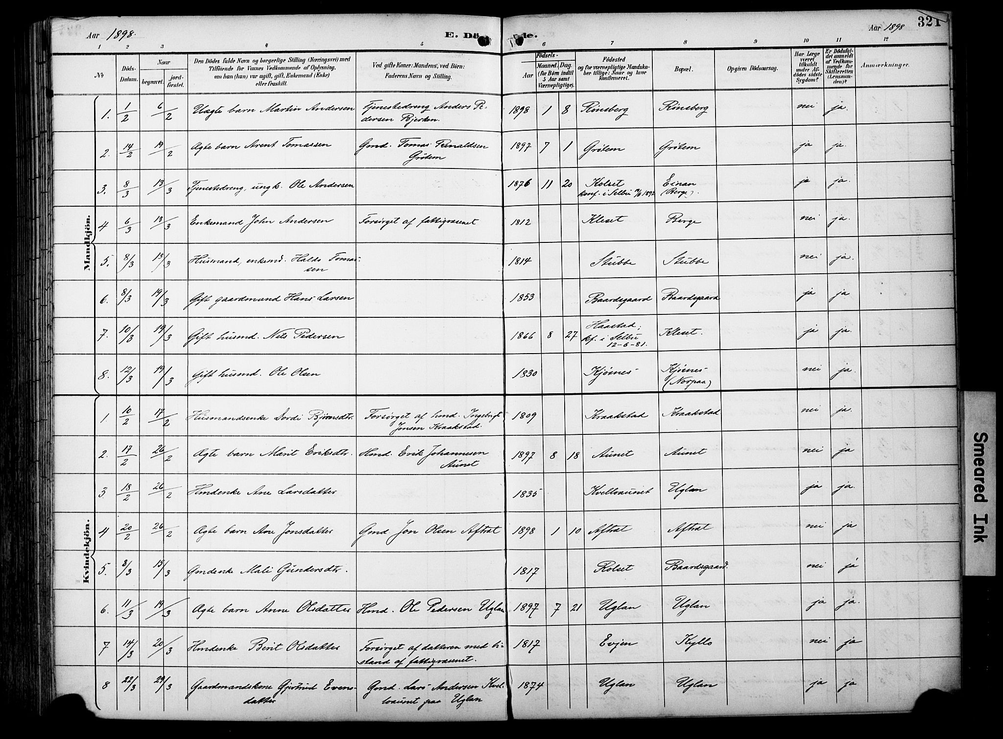 Ministerialprotokoller, klokkerbøker og fødselsregistre - Sør-Trøndelag, SAT/A-1456/695/L1149: Parish register (official) no. 695A09, 1891-1902, p. 321