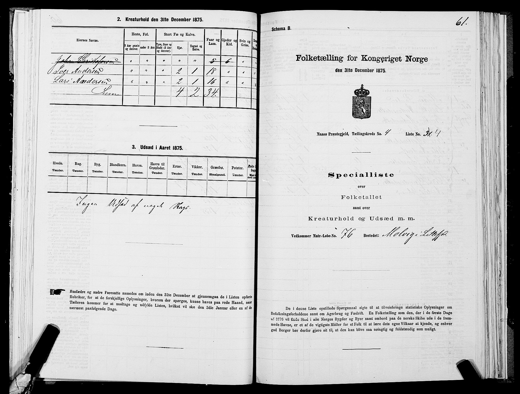 SATØ, 1875 census for 2018P Måsøy, 1875, p. 1061