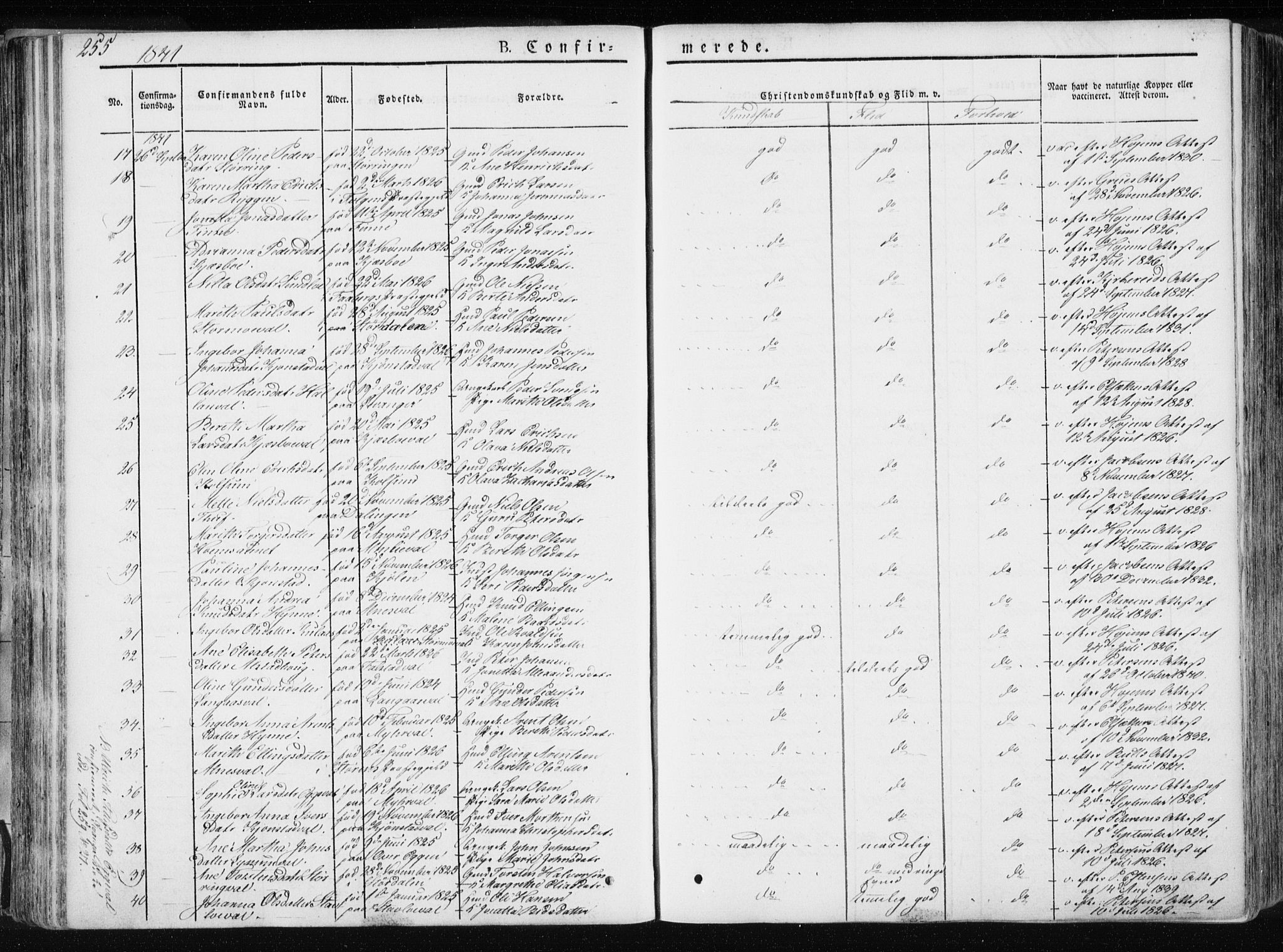 Ministerialprotokoller, klokkerbøker og fødselsregistre - Nord-Trøndelag, AV/SAT-A-1458/717/L0154: Parish register (official) no. 717A06 /1, 1836-1849, p. 255