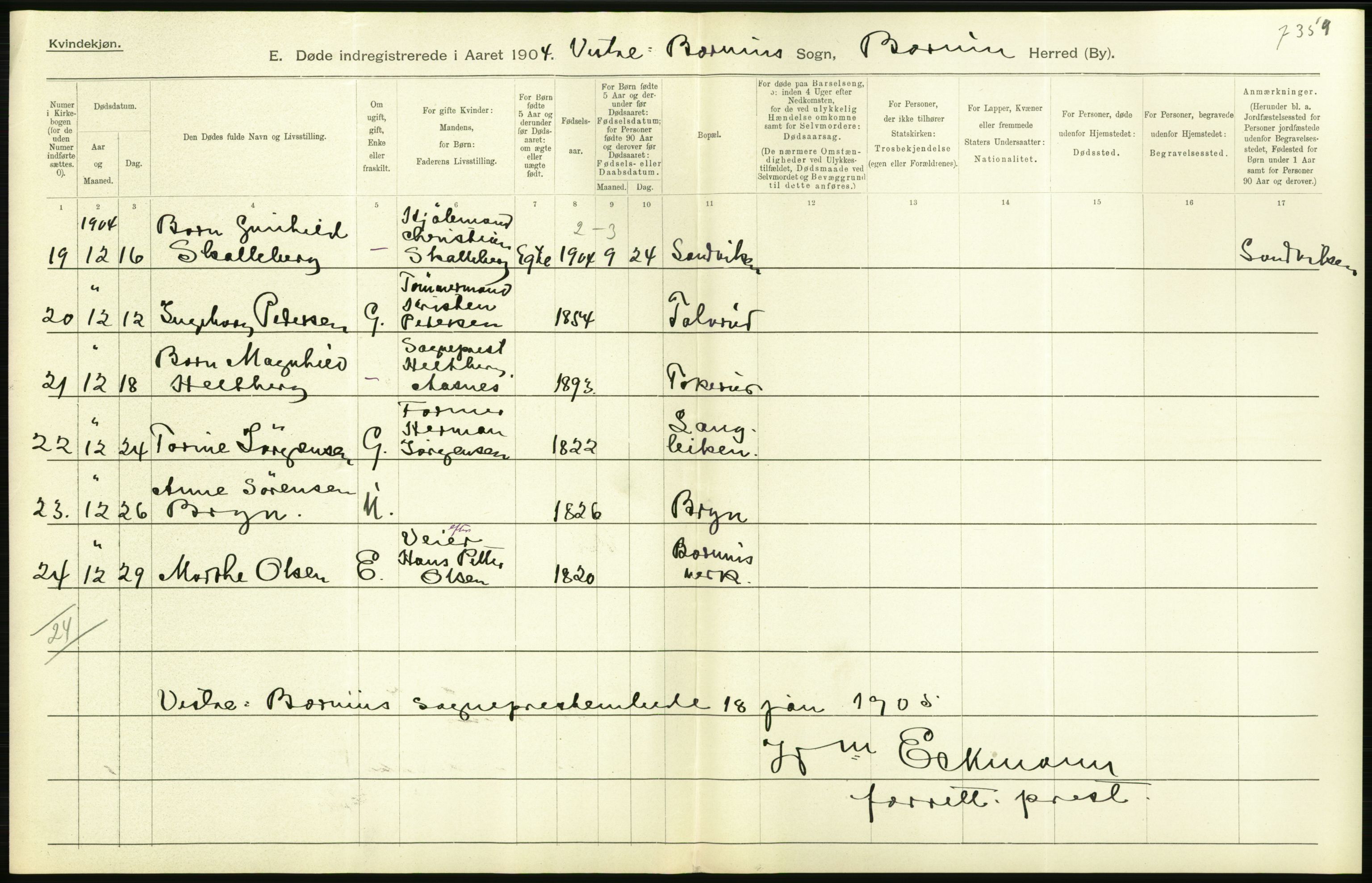 Statistisk sentralbyrå, Sosiodemografiske emner, Befolkning, AV/RA-S-2228/D/Df/Dfa/Dfab/L0002: Akershus amt: Fødte, gifte, døde, 1904, p. 588