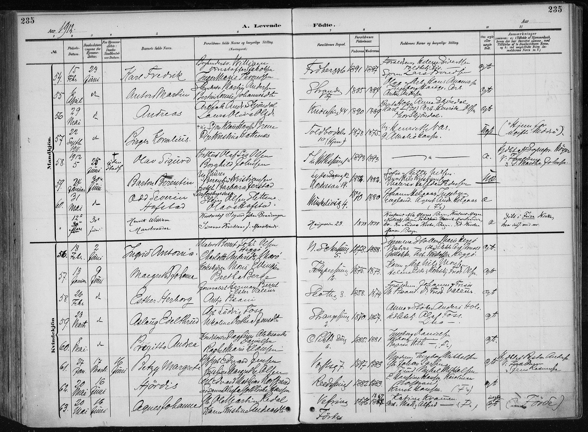Nykirken Sokneprestembete, SAB/A-77101/H/Haa/L0019: Parish register (official) no. B 7, 1904-1916, p. 235