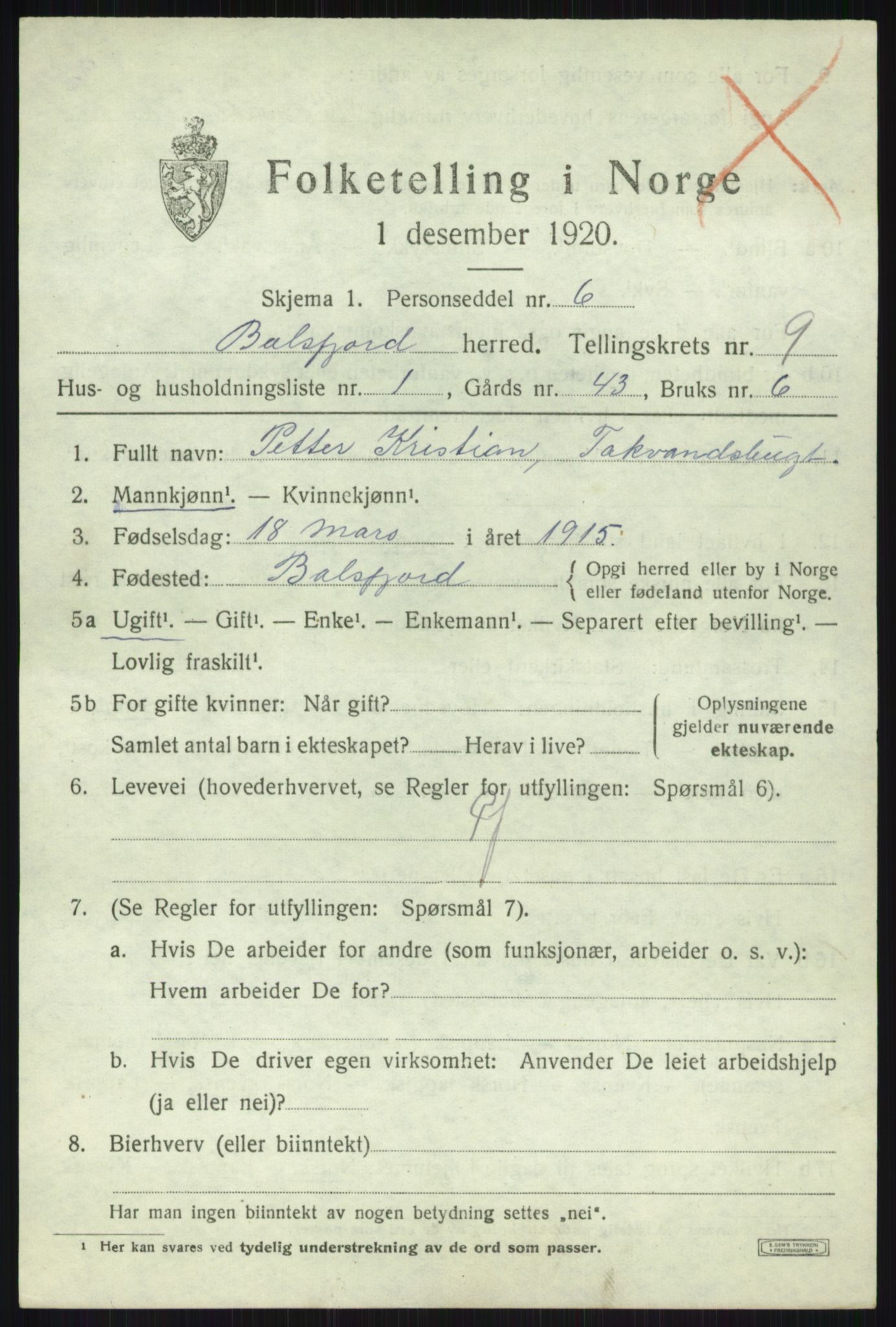 SATØ, 1920 census for Balsfjord, 1920, p. 5050