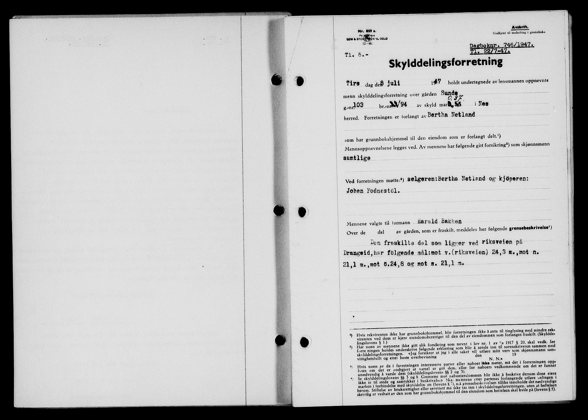 Flekkefjord sorenskriveri, SAK/1221-0001/G/Gb/Gba/L0062: Mortgage book no. A-10, 1947-1947, Diary no: : 746/1947
