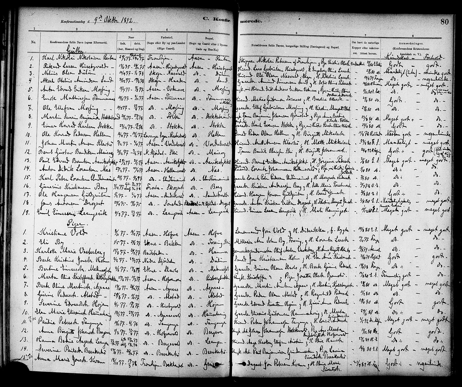Ministerialprotokoller, klokkerbøker og fødselsregistre - Nord-Trøndelag, SAT/A-1458/714/L0130: Parish register (official) no. 714A01, 1878-1895, p. 80