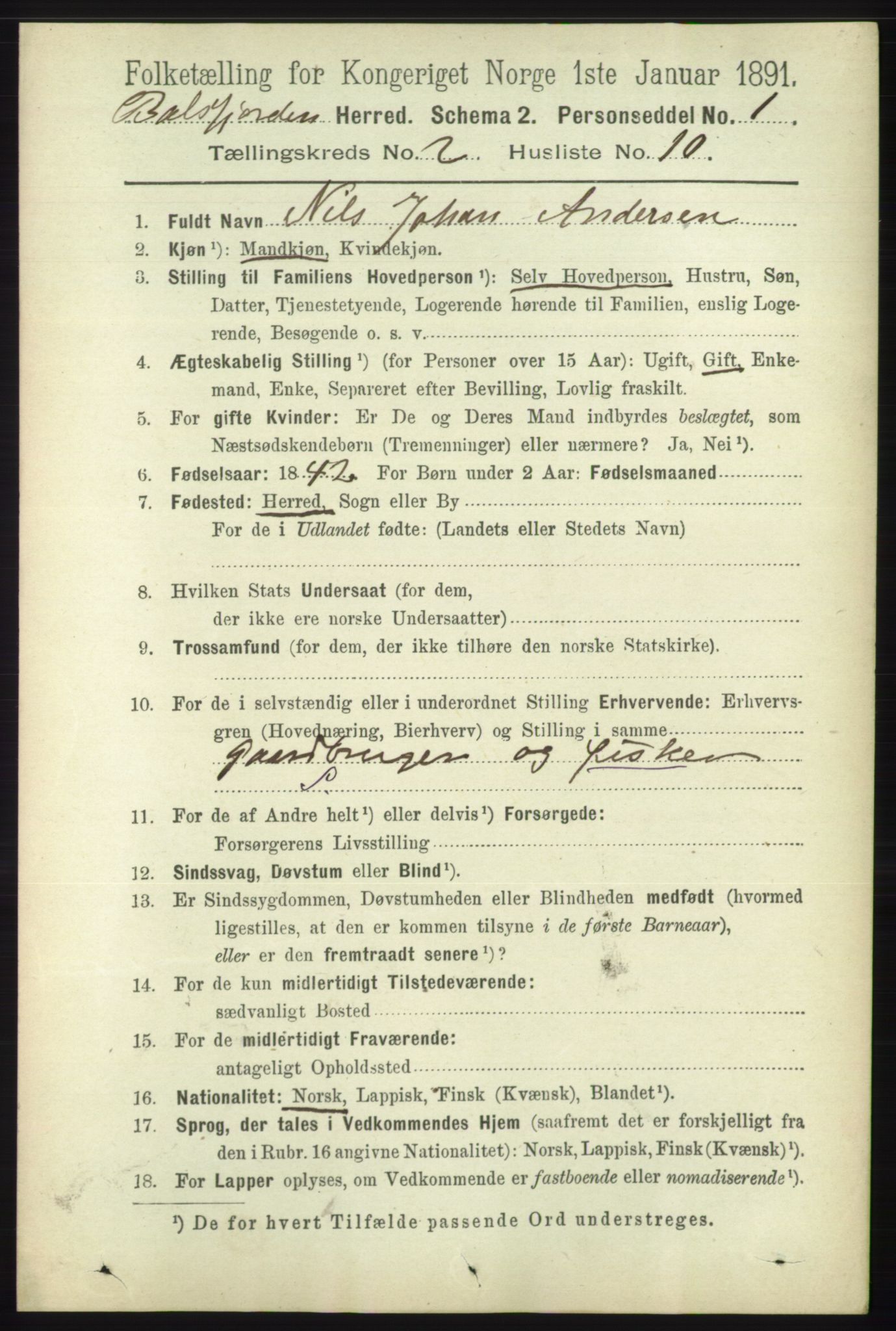 RA, 1891 census for 1933 Balsfjord, 1891, p. 615