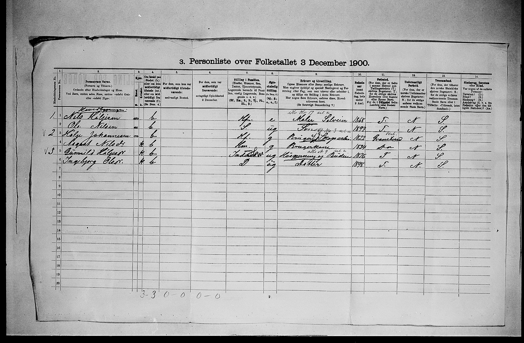 SAKO, 1900 census for Hovin, 1900, p. 17