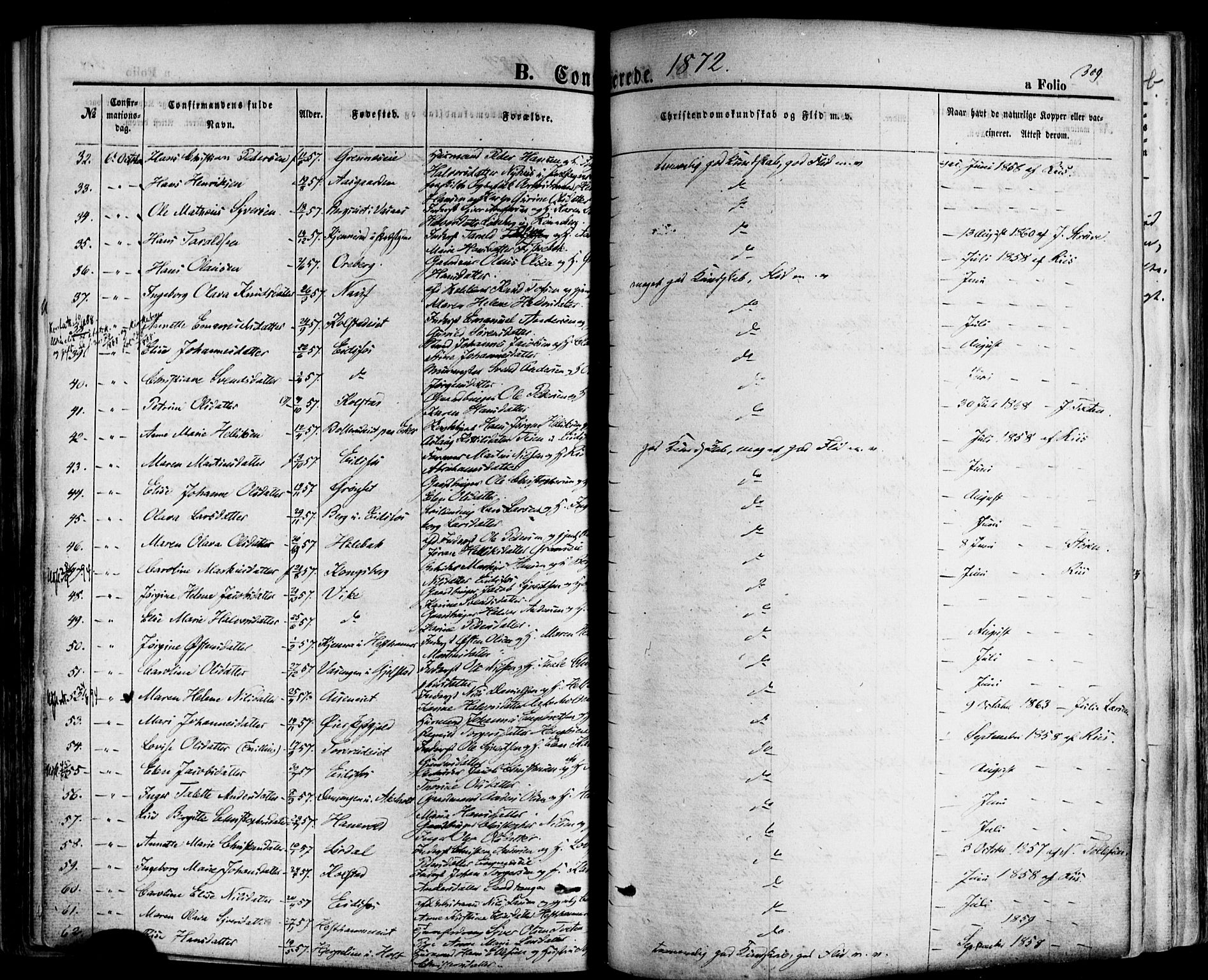 Hof kirkebøker, AV/SAKO-A-64/F/Fa/L0006: Parish register (official) no. I 6, 1851-1877, p. 309