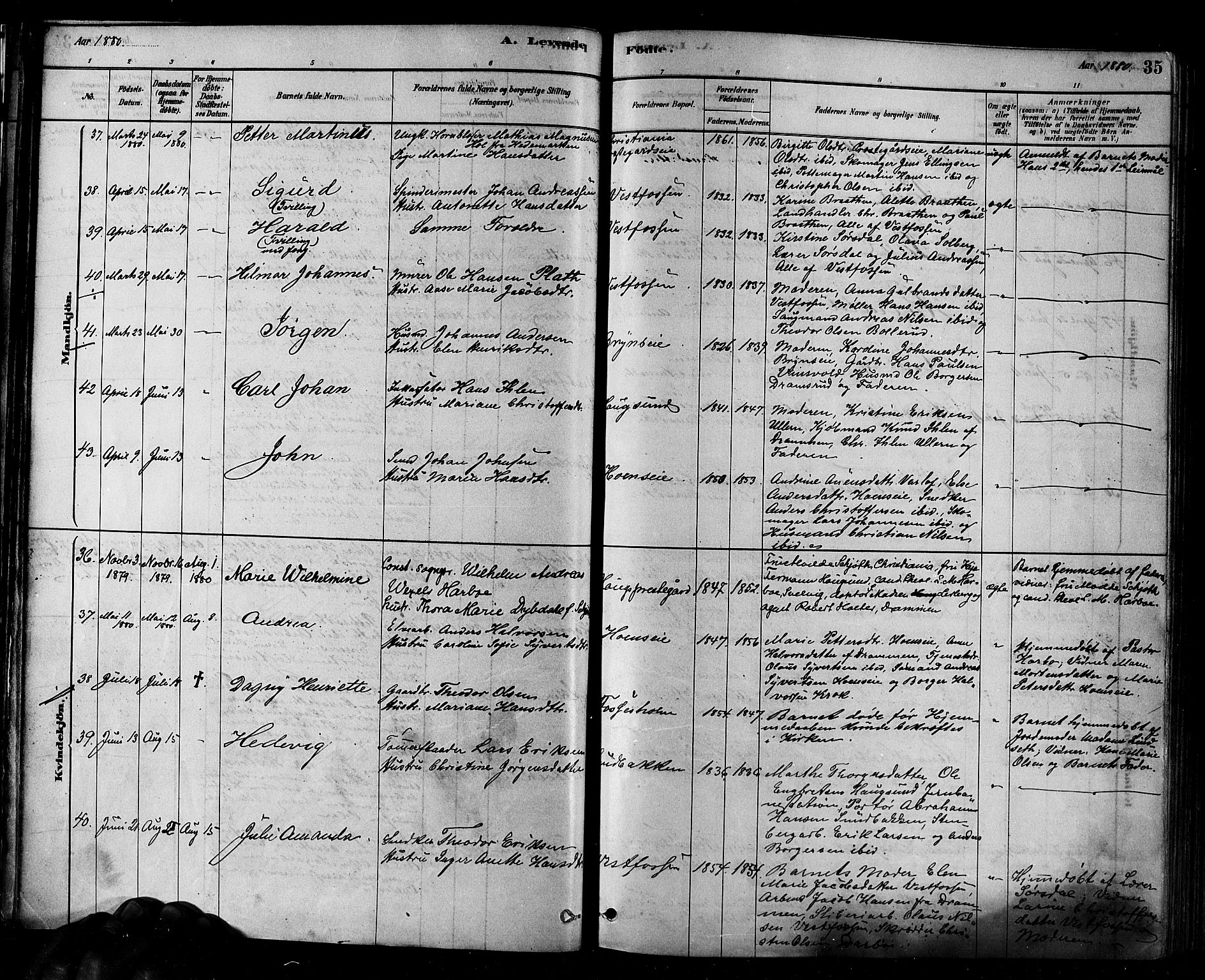 Eiker kirkebøker, AV/SAKO-A-4/F/Fb/L0001: Parish register (official) no. II 1, 1878-1888, p. 35