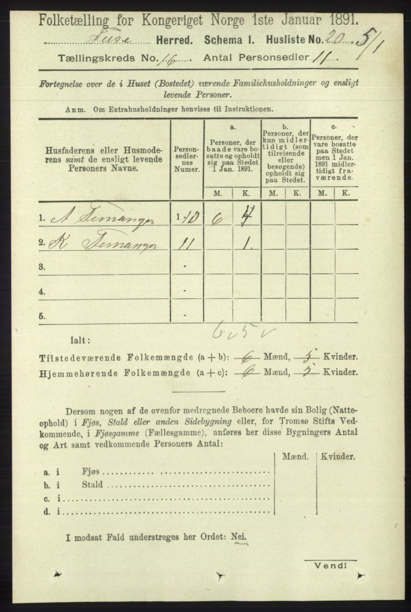 RA, 1891 census for 1241 Fusa, 1891, p. 3587