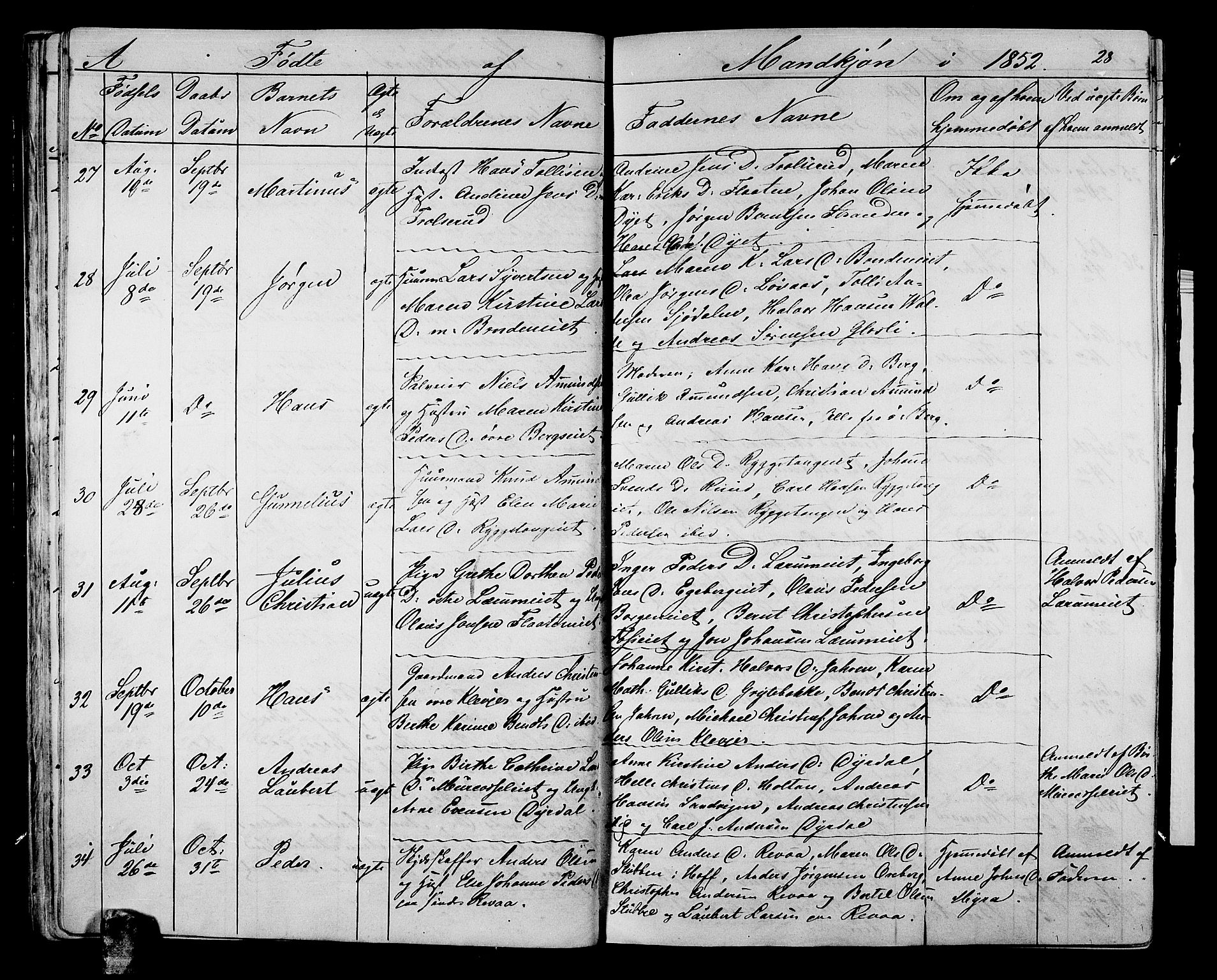 Sande Kirkebøker, AV/SAKO-A-53/G/Ga/L0002: Parish register (copy) no. 2, 1847-1863, p. 28