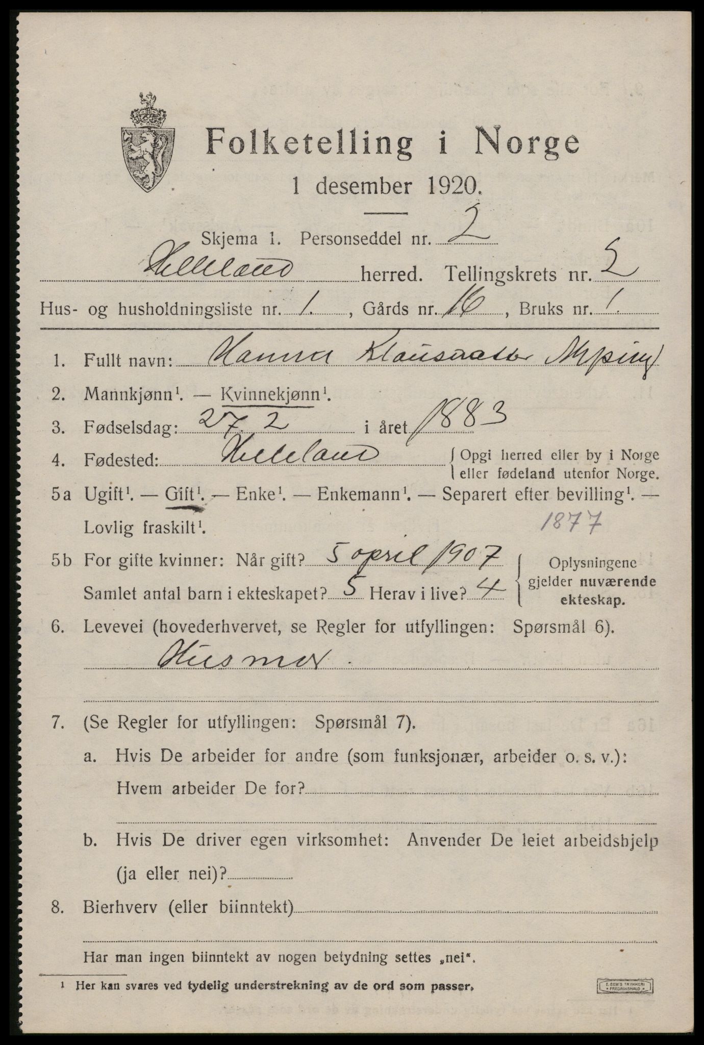 SAST, 1920 census for Helleland, 1920, p. 987