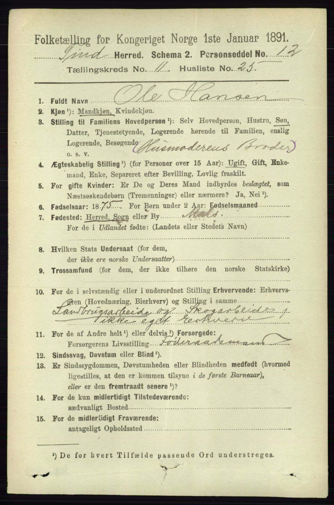 RA, 1891 census for 0826 Tinn, 1891, p. 2260