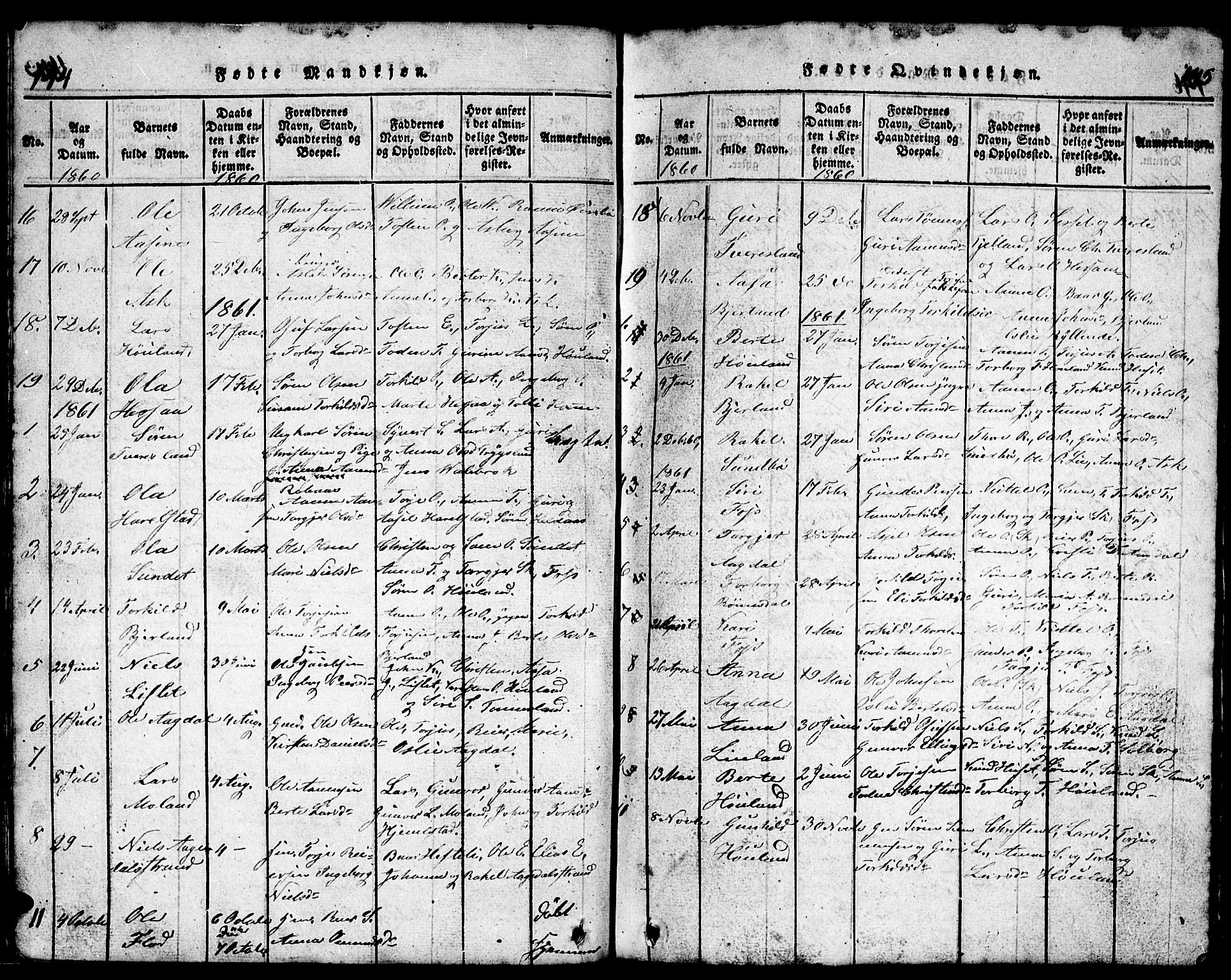 Bjelland sokneprestkontor, SAK/1111-0005/F/Fb/Fba/L0003: Parish register (copy) no. B 3, 1816-1870, p. 144-145